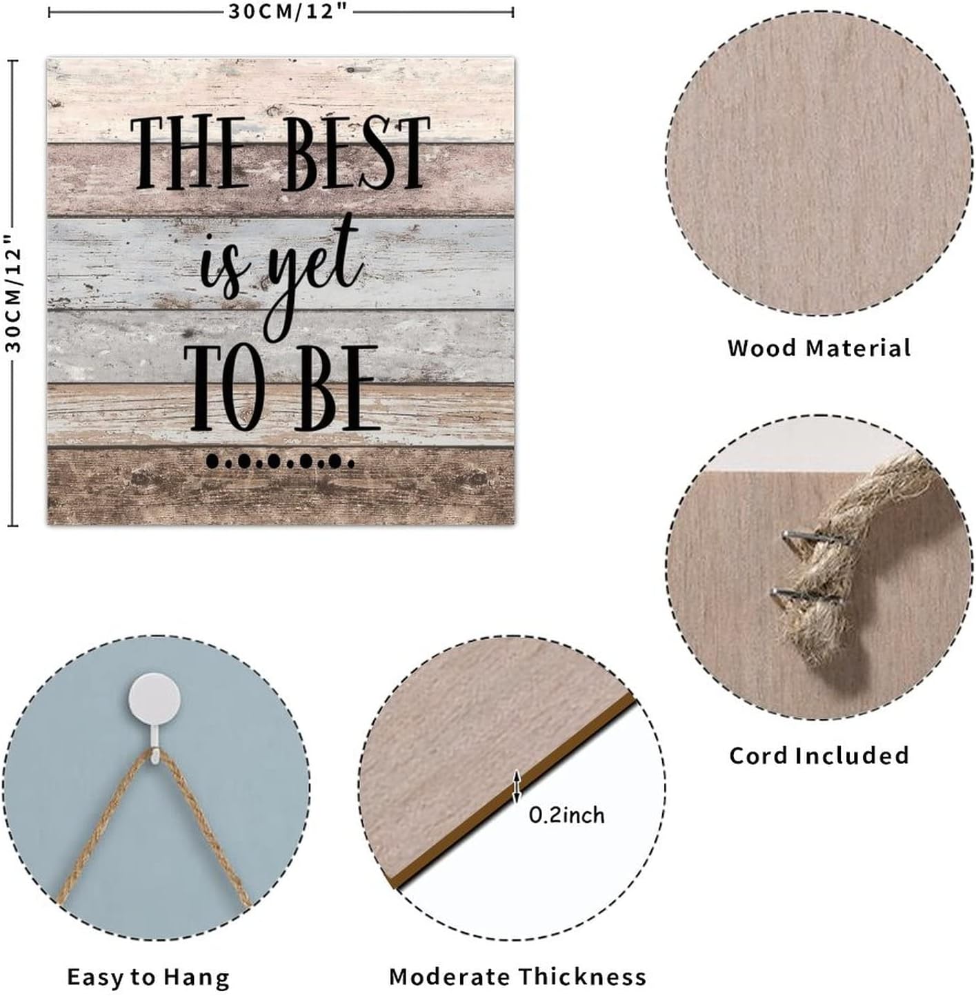 Rustic Wooden Sign The Best Is Yet to Be Classical Wood Door Hanger Sign Decorative Wooden Wall Pediment Door Hanger Sign Wall Decorations for Garden Tabletop 12in