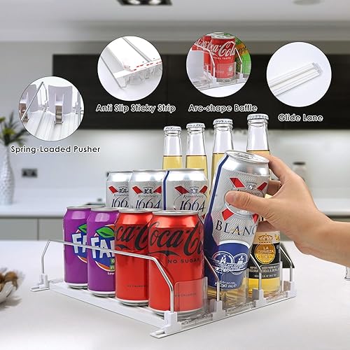 Miniatura 4 de BUDO Organizador de bebidas para refrigerador, dispensador de latas de soda para refrigerador, dispensador de bebidas autoempujado ajustable de