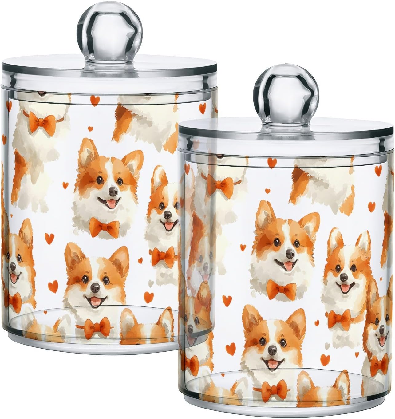 ALAZA Funny Cartoon Dog Bathroom Canister Set of 2 Qtip Holder Clear Plastic Jars Holder Dispense Bathroom Organizer Storage Jars with Lids Home Decor