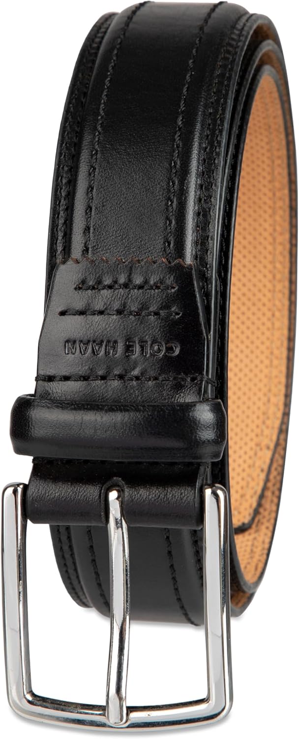 Cole Haan mens Black Leather Dress Belt - Classic Style With Polished Buckle for Work Or Formal Wear