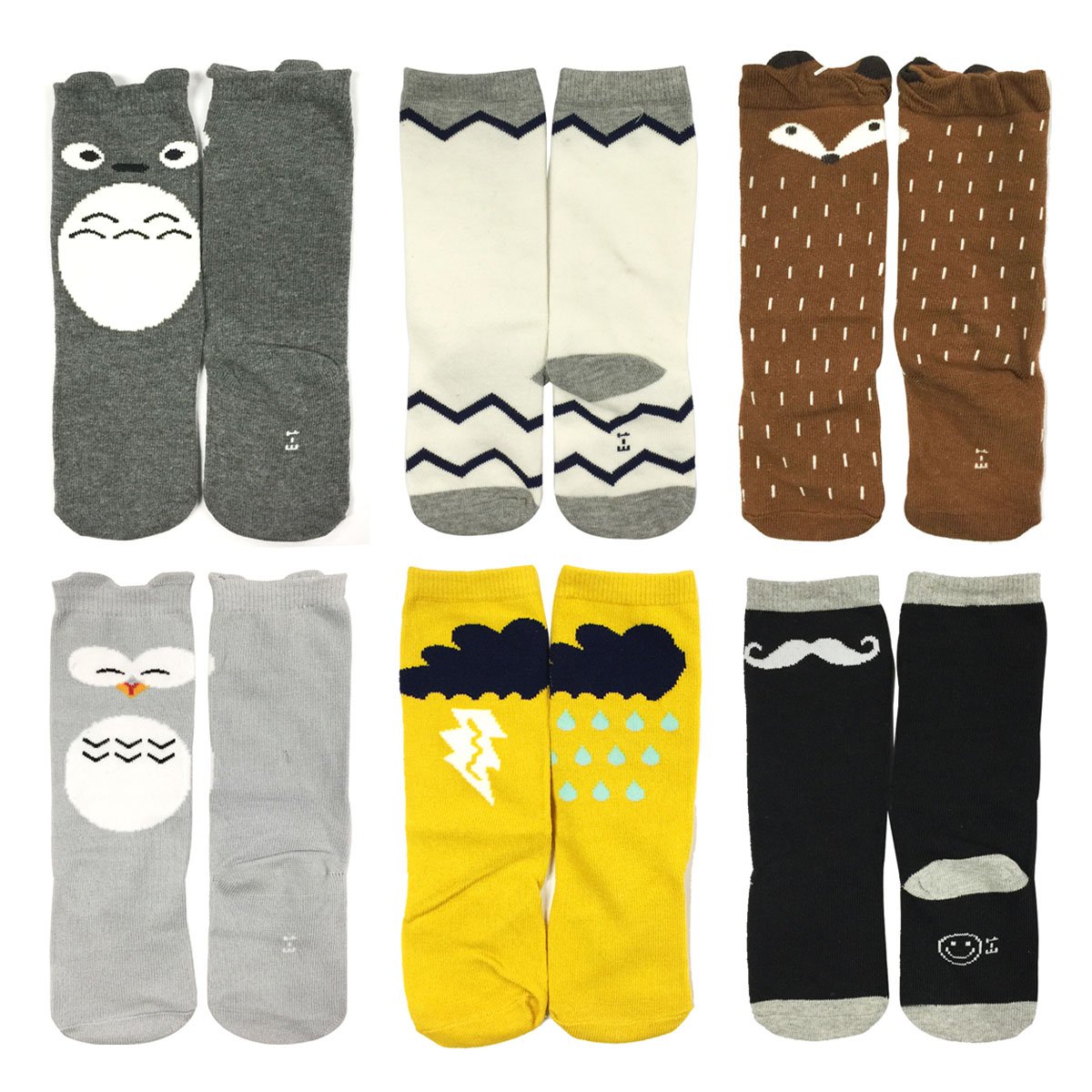 Bowbear 6-Pair Super Cute Baby Socks, Nature Animals