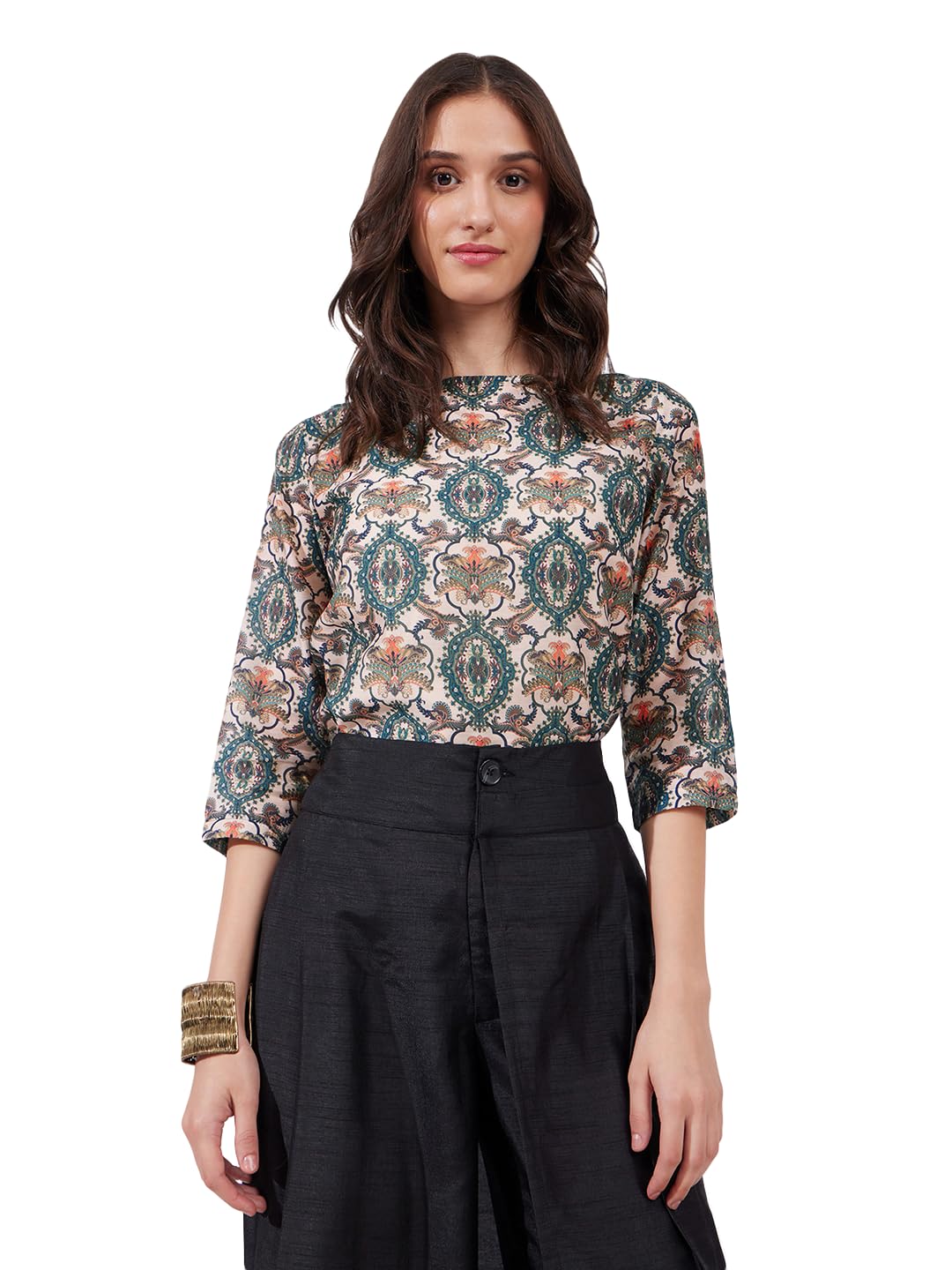fablestreet Chanderi Boat Neck Top - Multicolour-picture-39