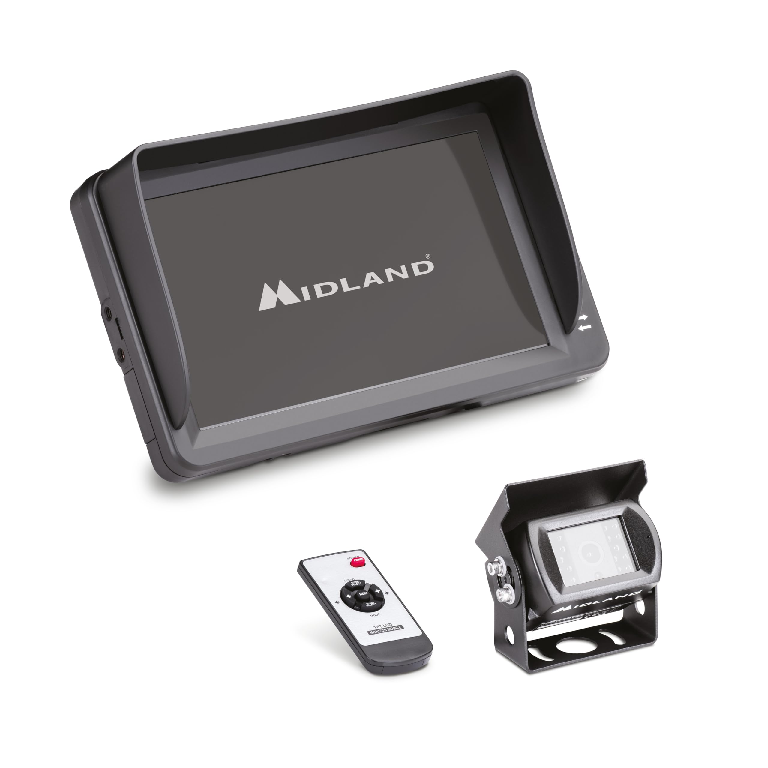 Midland - Retrocamera Camper e Camion Truck Guardian Wired, Telecamera Retromarcia a Filo per Manovra e Sorveglianza - Full HD, Visione Notturna, 3 Telecamere, Telecomando, Angolo 110°, Cablaggio 20m