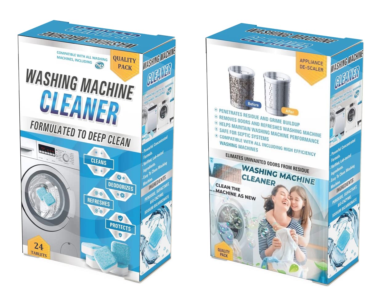 Washing Machine Deep Cleaner Tablet Pack of 24, Descaler for All