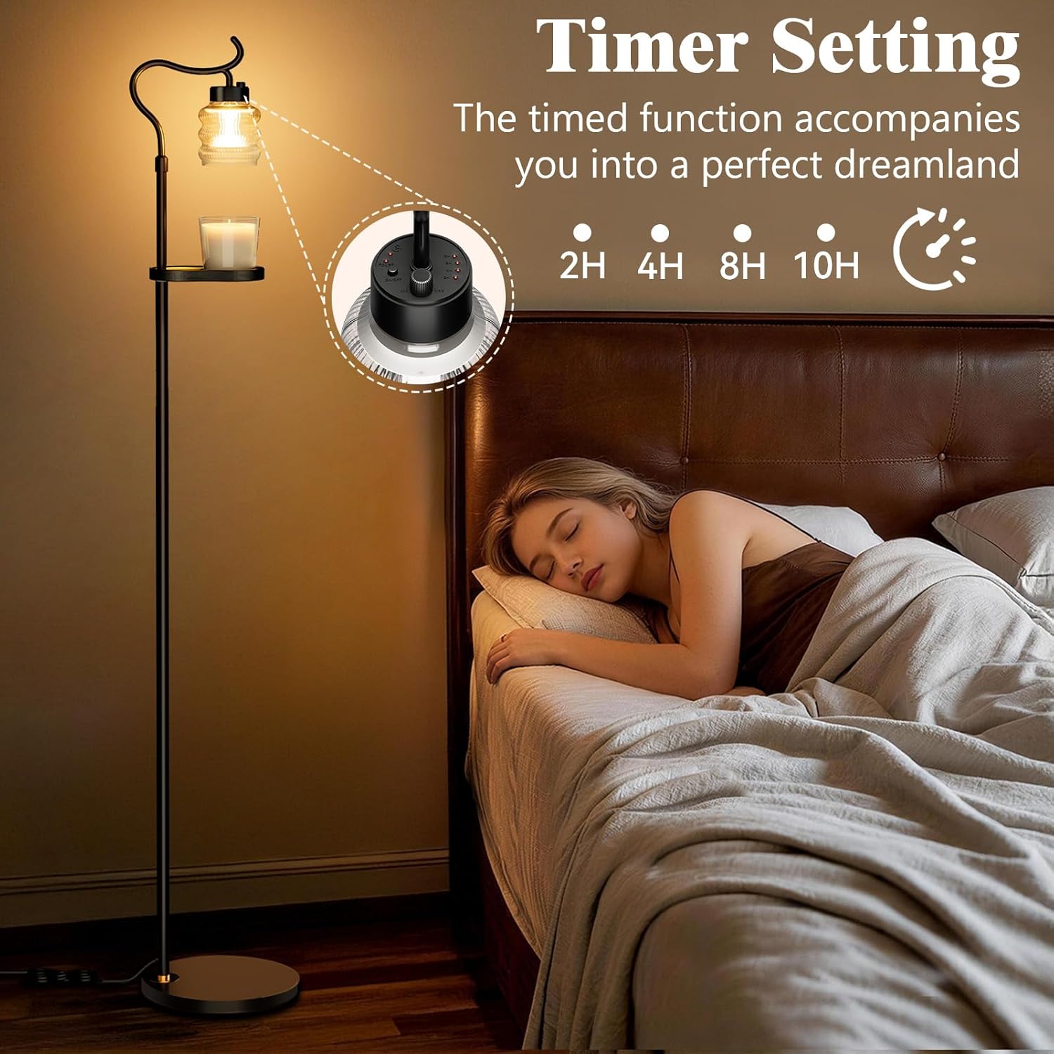 Candle Warmer Floor Lamp with Timer, Dimmable Candle Warmer for Home Decor, Height Adjustable Floor Warmer, Birthday Gifts for Girlfriend Mom Christmas Mother's Day Gfit (Black Top)