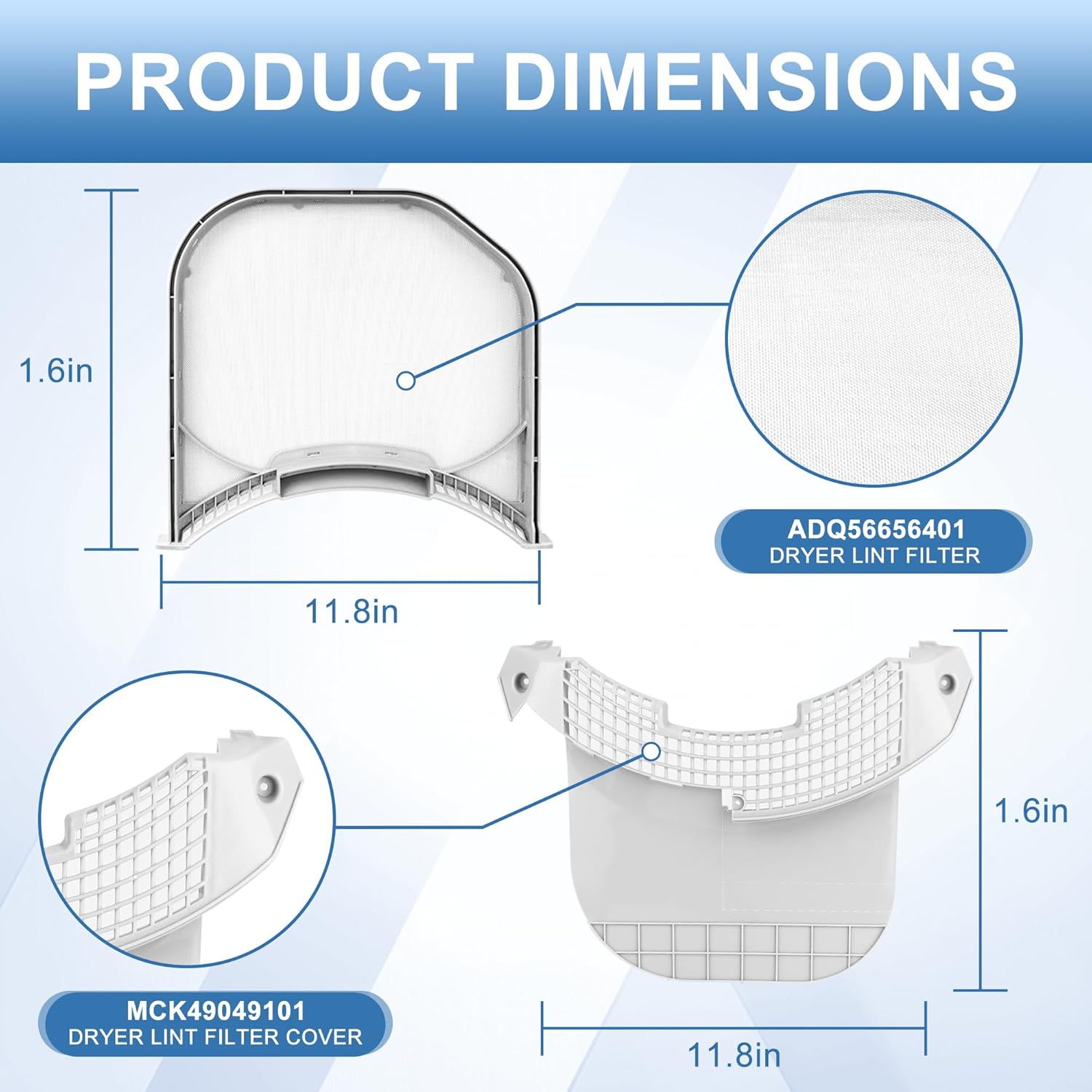 ADQ56656401 Dryer Lint Filter with MCK49049101 Lint Trap Cover - Fit for L-G Ken-more Elite Dryer DLGX4001W DLGX4001B DLGX3701W DLGX3701V DLGX8101V DLGX3571V by TOMOON