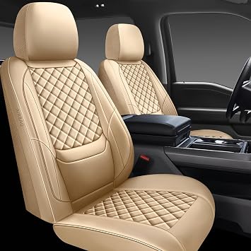 Full Coverage Leather Car Seat Covers Full Set,Waterproof Seat Covers for Cars,SUVs Trucks, Car Seat Cushion,Car Seat Protector with 5 Seats Beige, Full SetFront and Rear-5 Seats