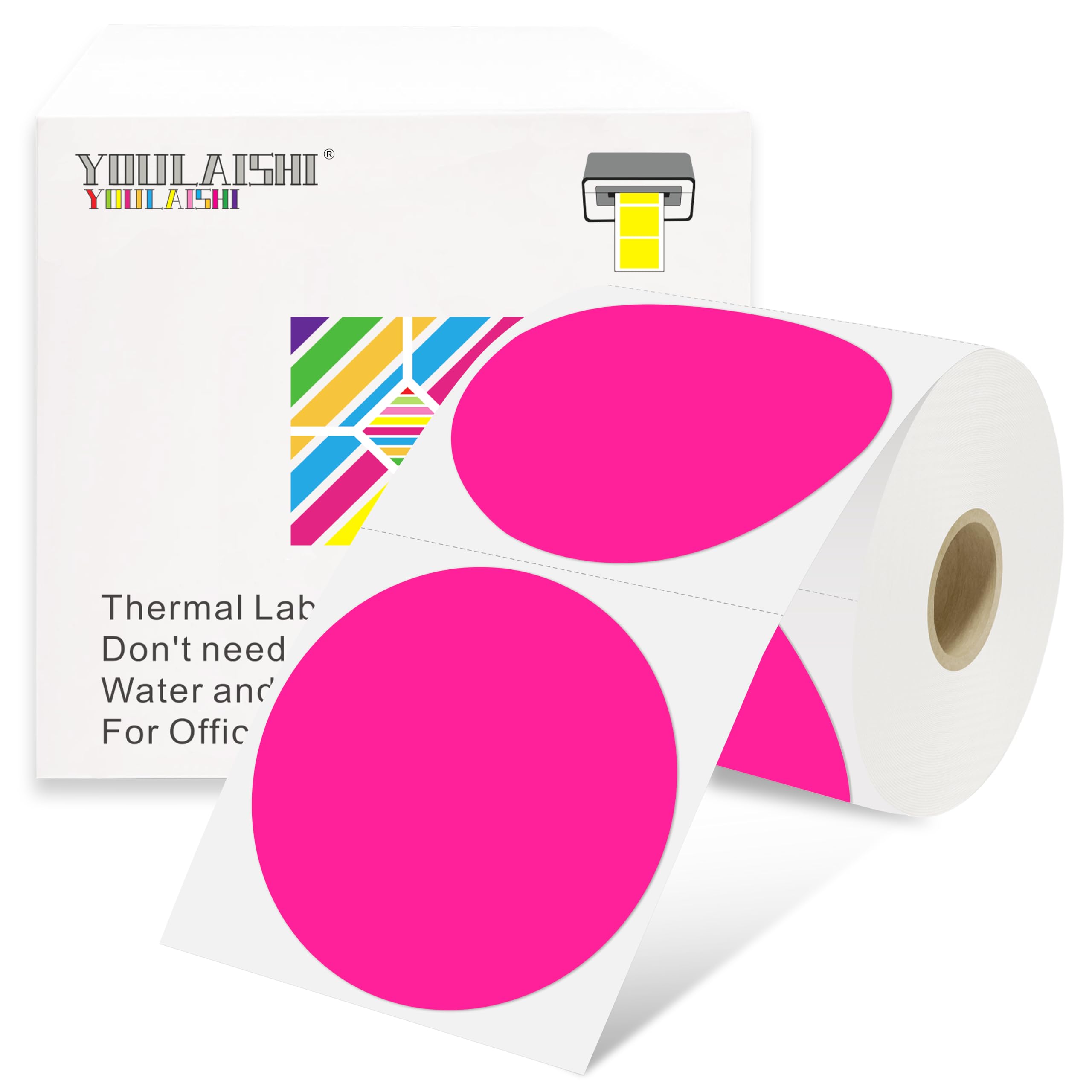 YOULAISHI 3 X 3 Inch Color Coding Dot Labels Circle Thermal Printable Waterproof 500 Pcs Round Stickers Adhesive Writable for Office, Home, Garage,