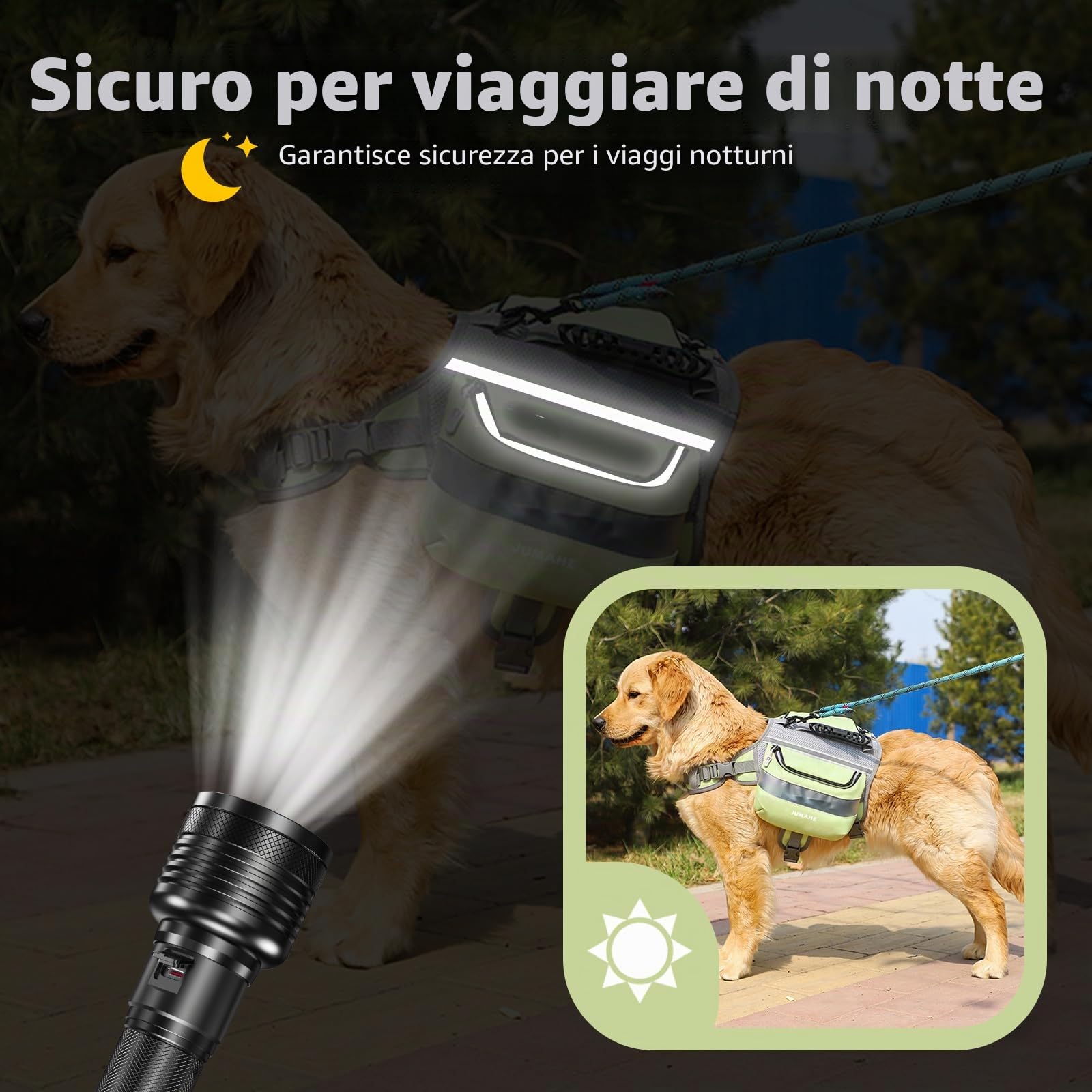PETCUTE Zaino da Escursionismo per Cani, Imbracatura per Zaino per Cani con Strisce Riflettenti,Borsa da Sella per Cane con Tasche Laterali,per Viaggio Escursionismo
