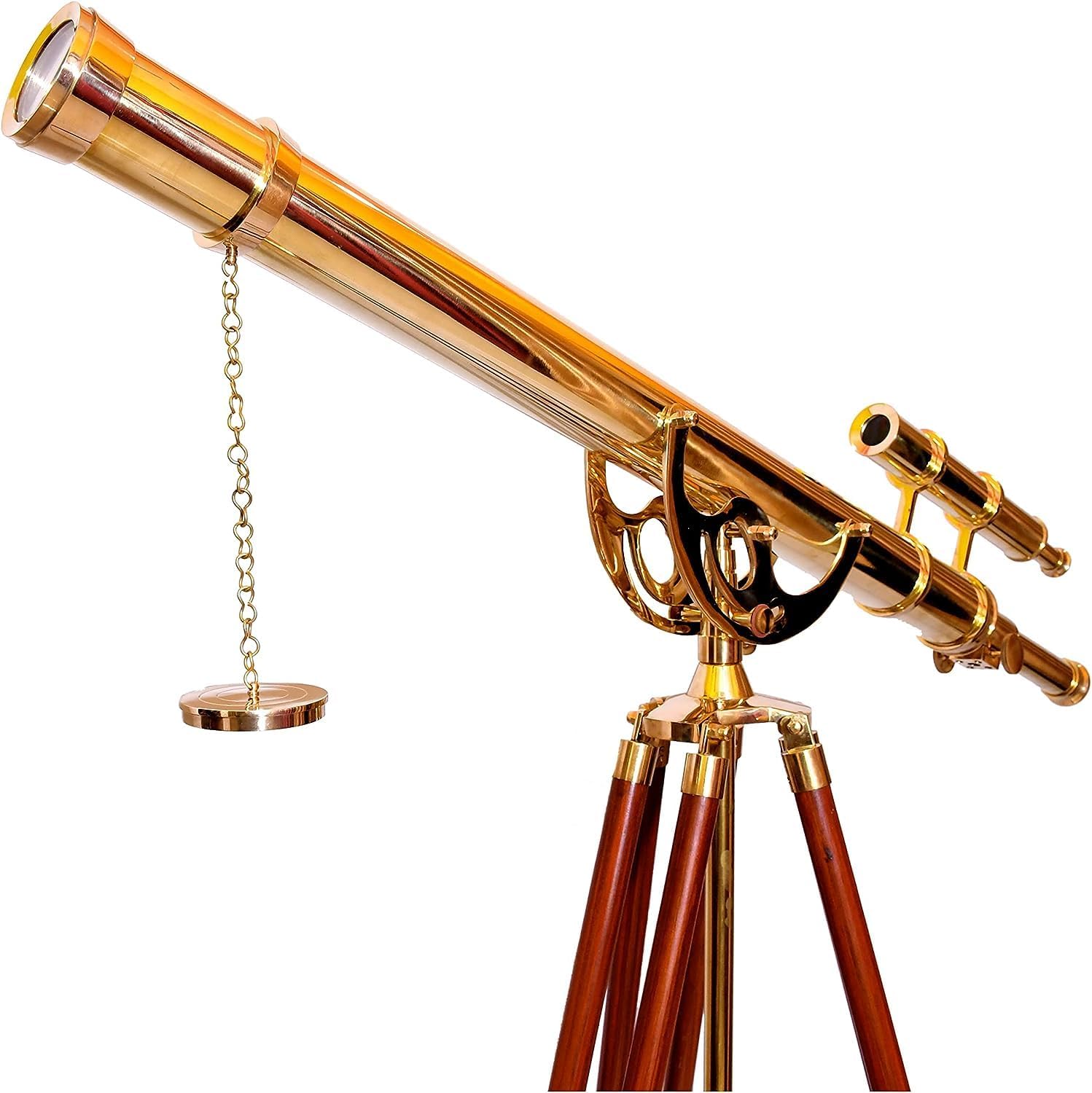 Shiny Finish Double Barrel Telescope nuatical Style Spyglass Floor Standing Wooden handmde Tripod Stand Maritime Height : 62" inches