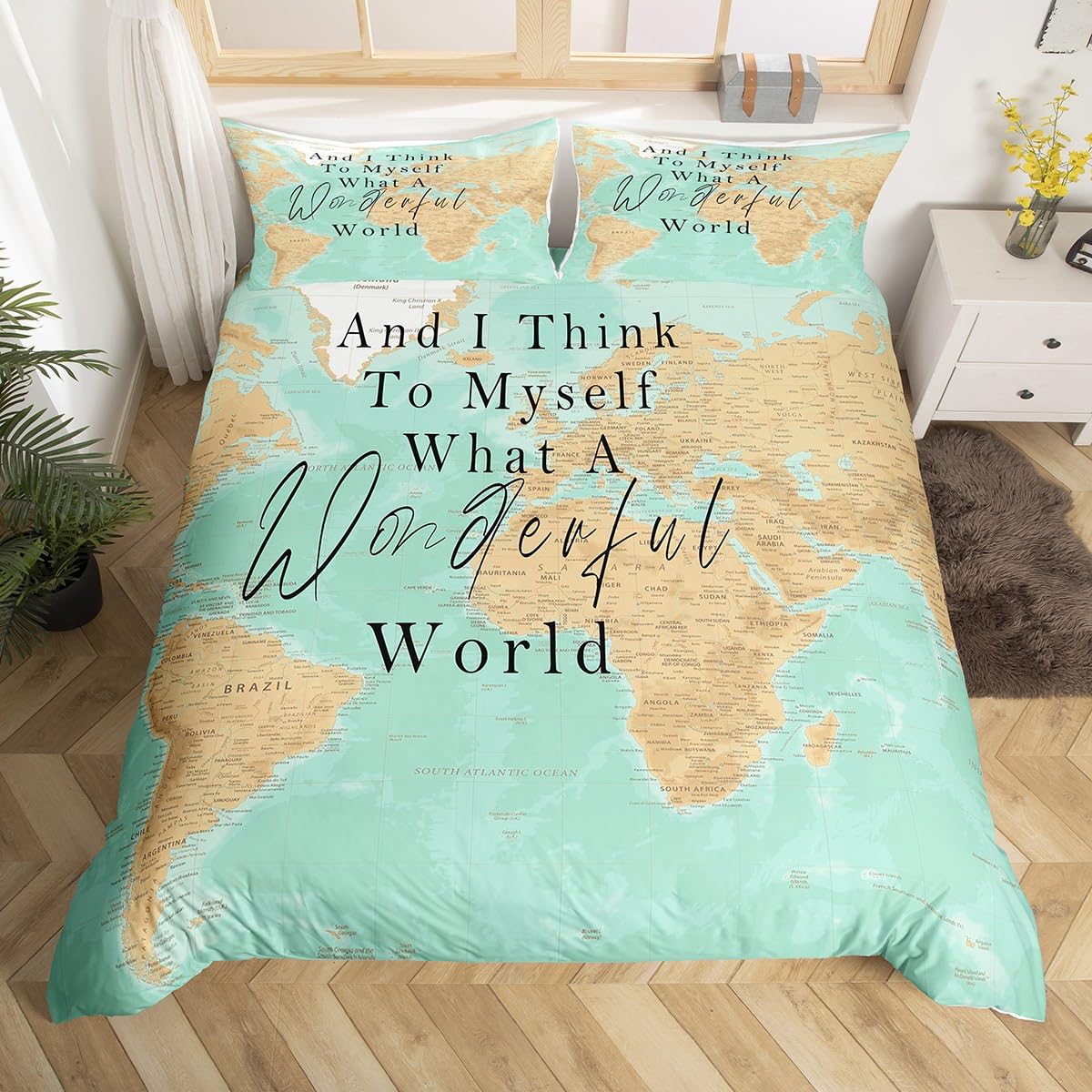 Feelingyou Women's Map Vintage Bedding Set,Navigation Comforter Cover Set For Teens Room Decor,Travel Duvet Cover Breathable Adventure Bedspread Cover Double Size