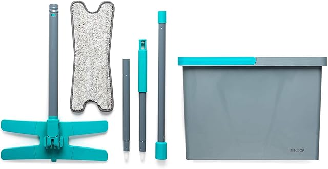 Beldray LA071477EU7 Pet Plus+ Mop and Bucket Set, Built-In Wring Function, Extends to 132 cm, Suitable for Hard Floors, Great Floor Cleaner for Corners and Hard to Reach Areas, TPR X-Shape