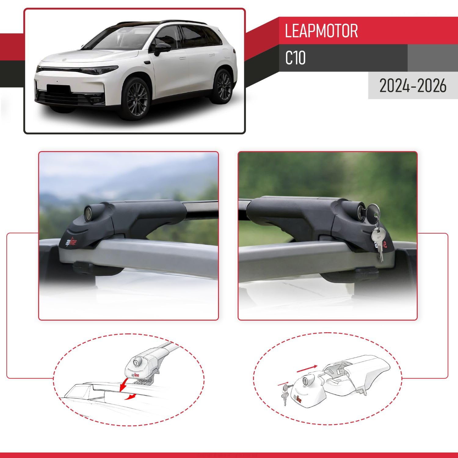Compatible con LEAPMOTOR C10 2024-2026 Modelo Ace-1 Barra de Techo Auto Portaequipajes Barras Transversales Negro Aluminio 2 Barras