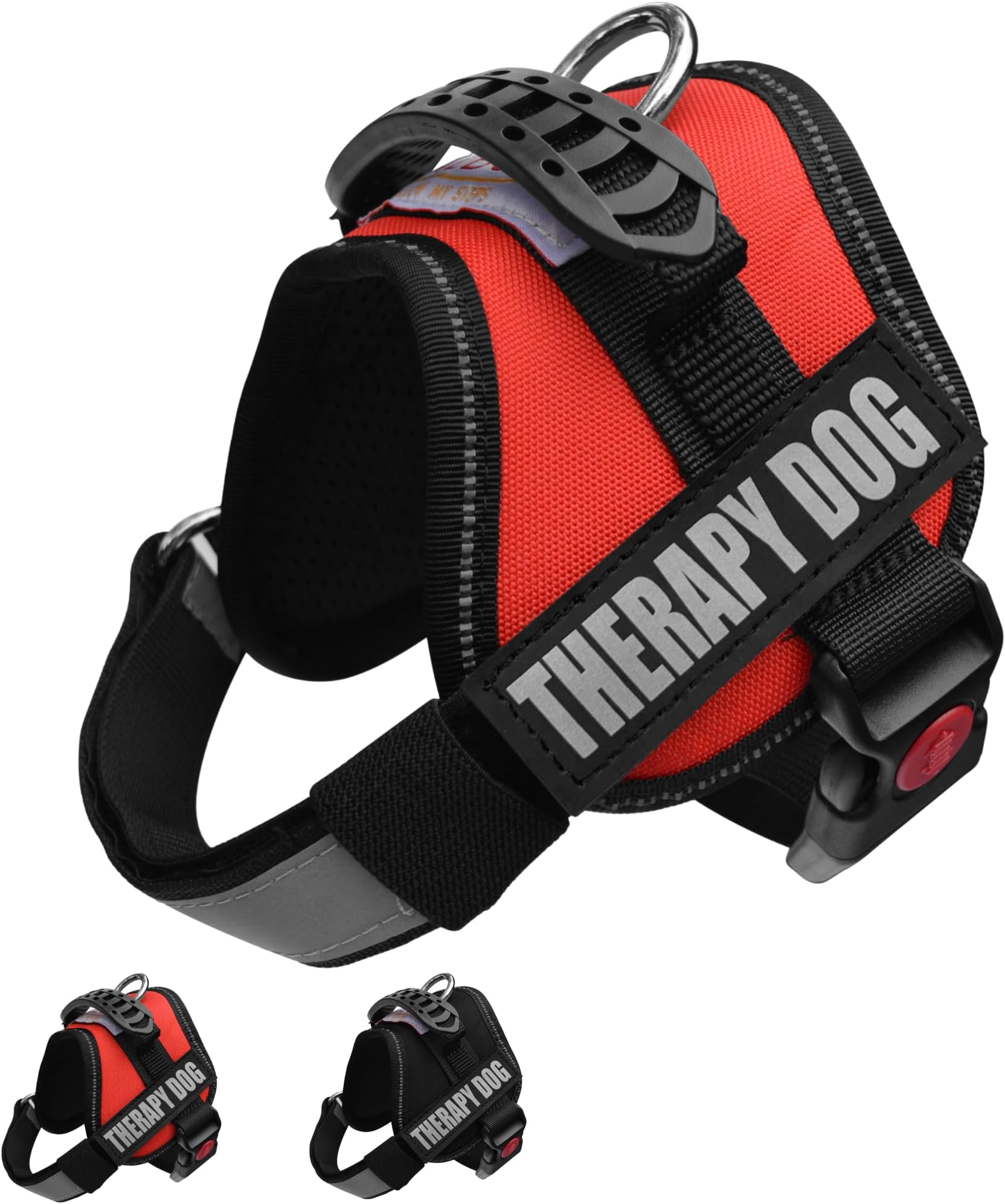 Albcorp Reflective Therapy Dog Vest Harness, Woven Nylon, Adjustable Service Animal Jacket, with 2 Hook and Loop Therapy Dog Removable Patches. Red, XXS