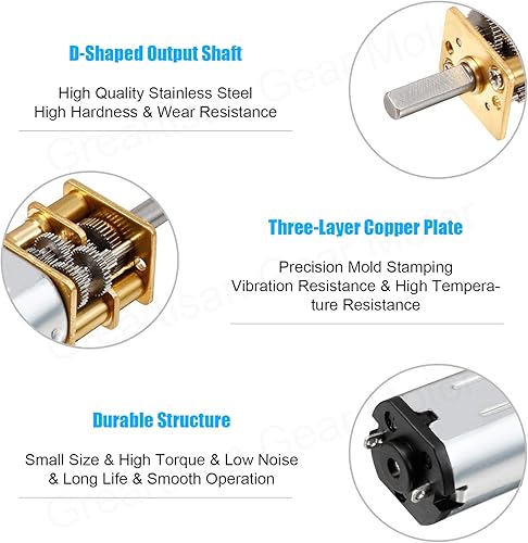 Miniatura 2 de Greartisan DC 3V/6V/12V 19RPM-3000RPM N20 Motor de reducción de velocidad de alto par con motor de caja de engranajes de metal para juguetes RC