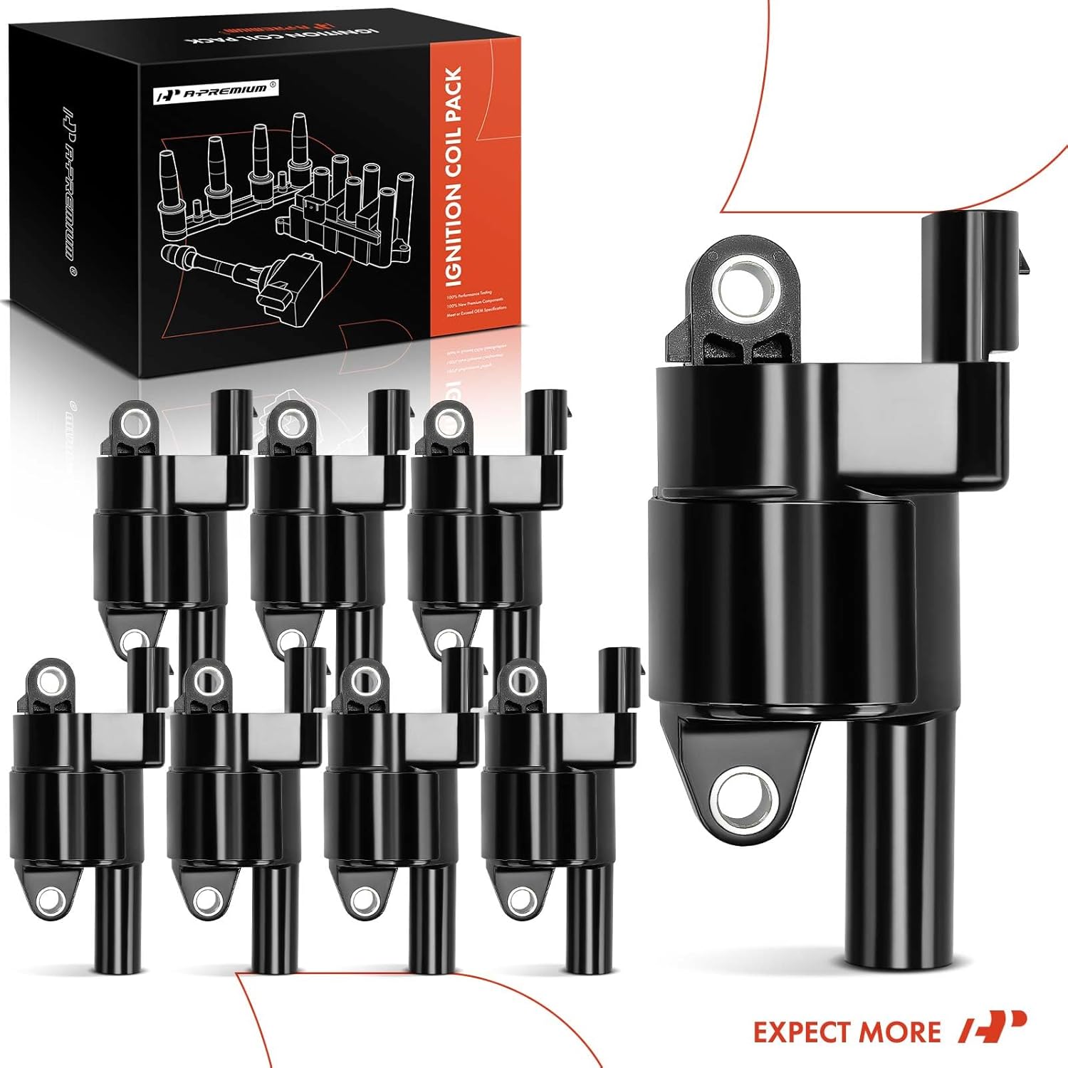 A-Premium Ignition coil Pack Compatible with Chevrolet Silverado 1500/Corvette 2014-2019, Tahoe/Suburban 2015-2019, Camaro & GMC Sierra 1500 2014-2019, Yukon & Cadillac Escalade, CTS 8-PC Set