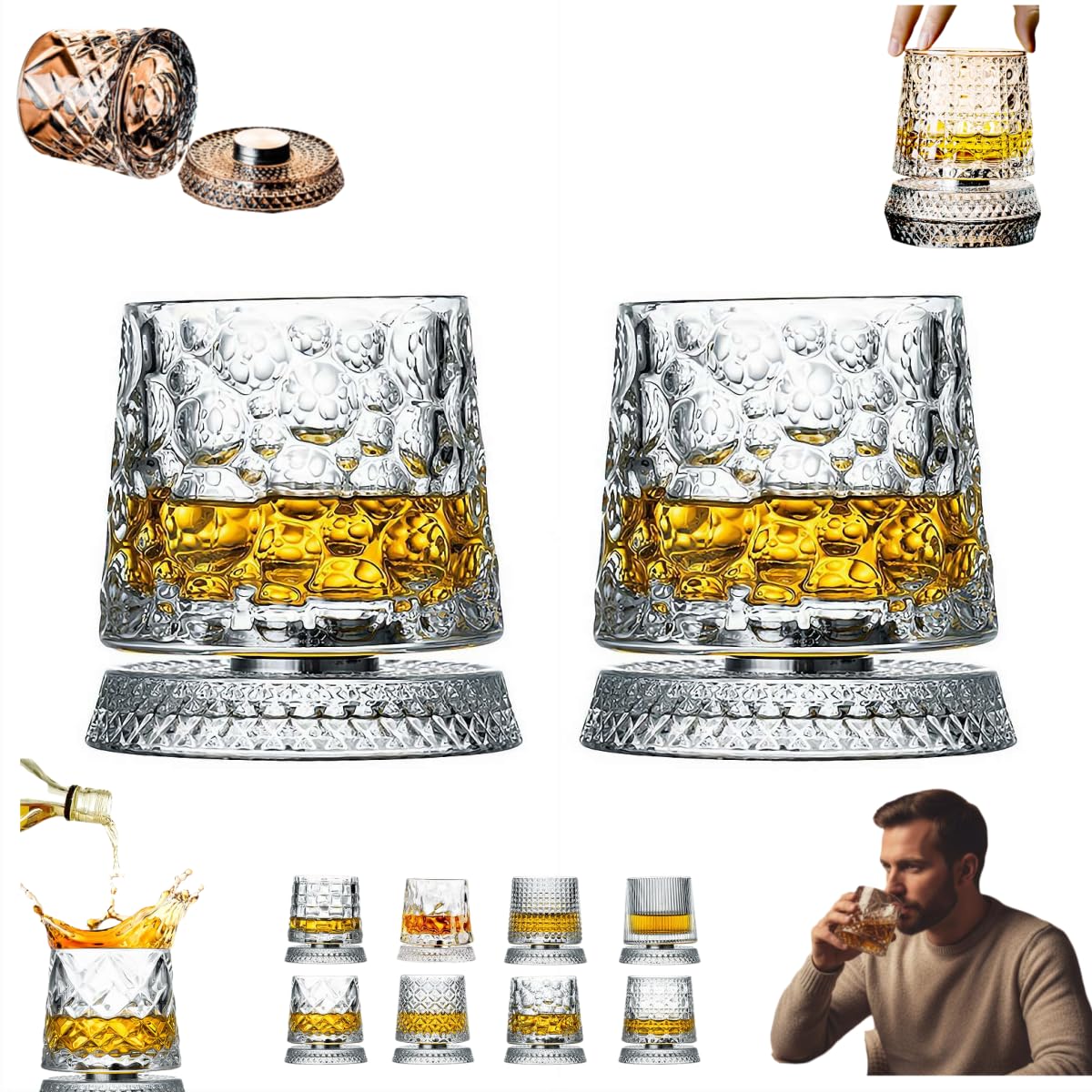 Verres à whisky rotatifs en cristal de qualité supérieure pour connaisseurs