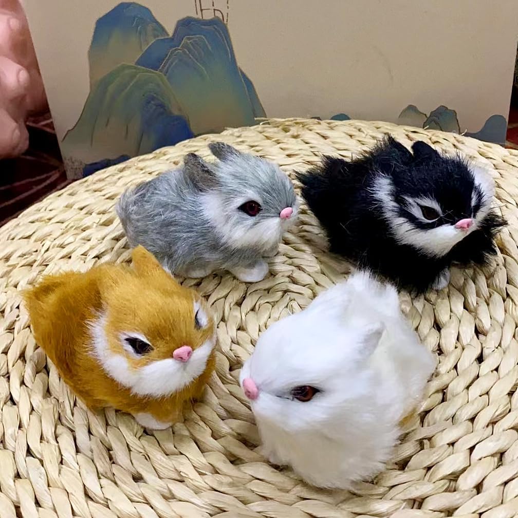 Amazon.com: Pack of 4 Assorted Miniature Realistic Furry Rabbits ...