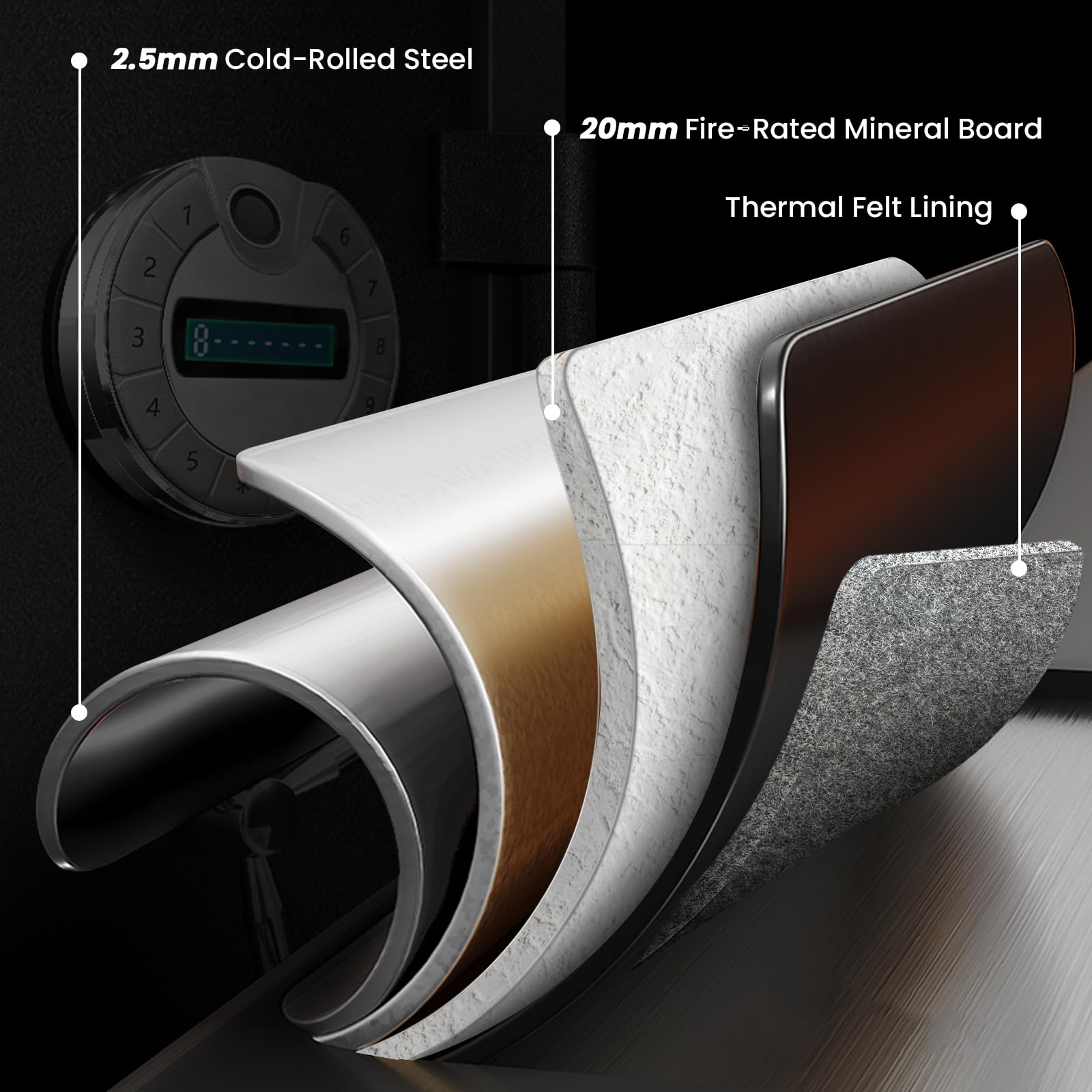 Cassaforte ignifuga CuFt 6.0 con accesso biometrico - Corpo in acciaio rinforzato (oltre 40,8 kg), doppi ripiani regolabili, display LCD e guarnizione antincendio termosaldata per la sicurezza