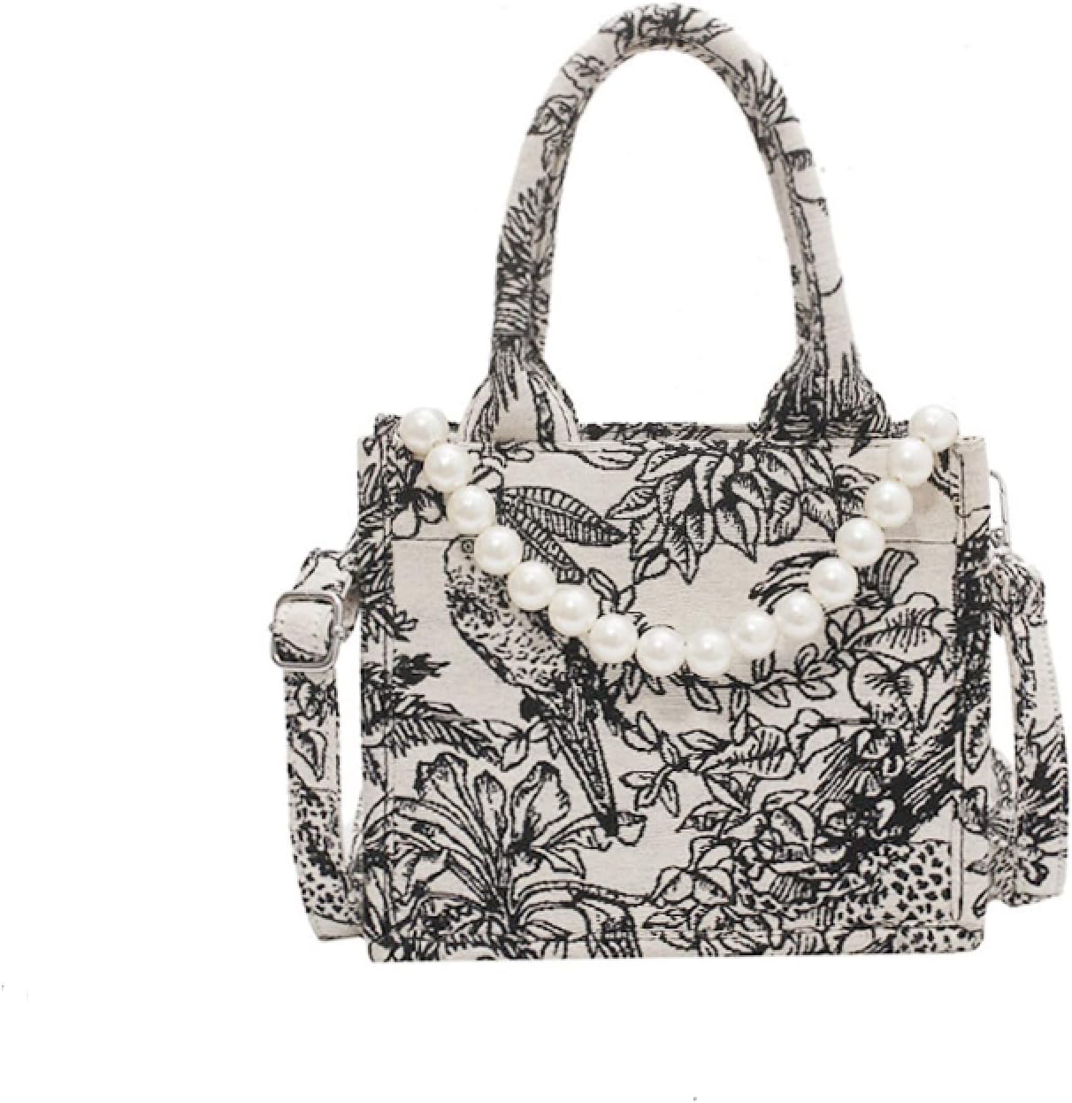 NCDUANSAN Fashion luxury tote bag cotton linen one shoulder handbag large capacity jacquard embroidery retro exquisite graffiti(bead), bead, width 7*height 6.3*thickness 3 inches