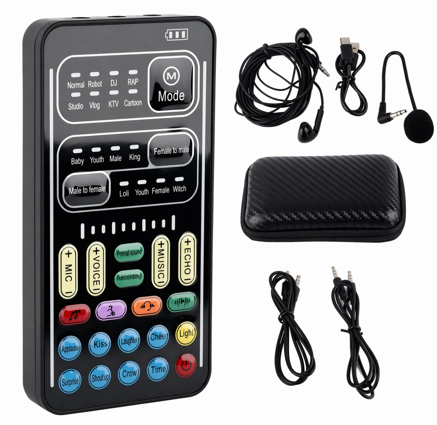 Voice Changer Device, Universal Live Broadcast Voice Disguiser Set Portable Recording Mini Sound Card, 8 Different Sounds Sound Effects for Game Anchor Recording Computer-image-27