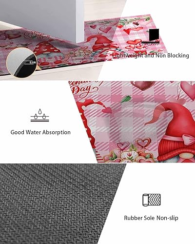 Miniatura 8 de Tapete de baño de gnomos rosados, antideslizante, de secado rápido y absorbente, de tierra de diatomeas, para cocina, sala de estar, lavable, para