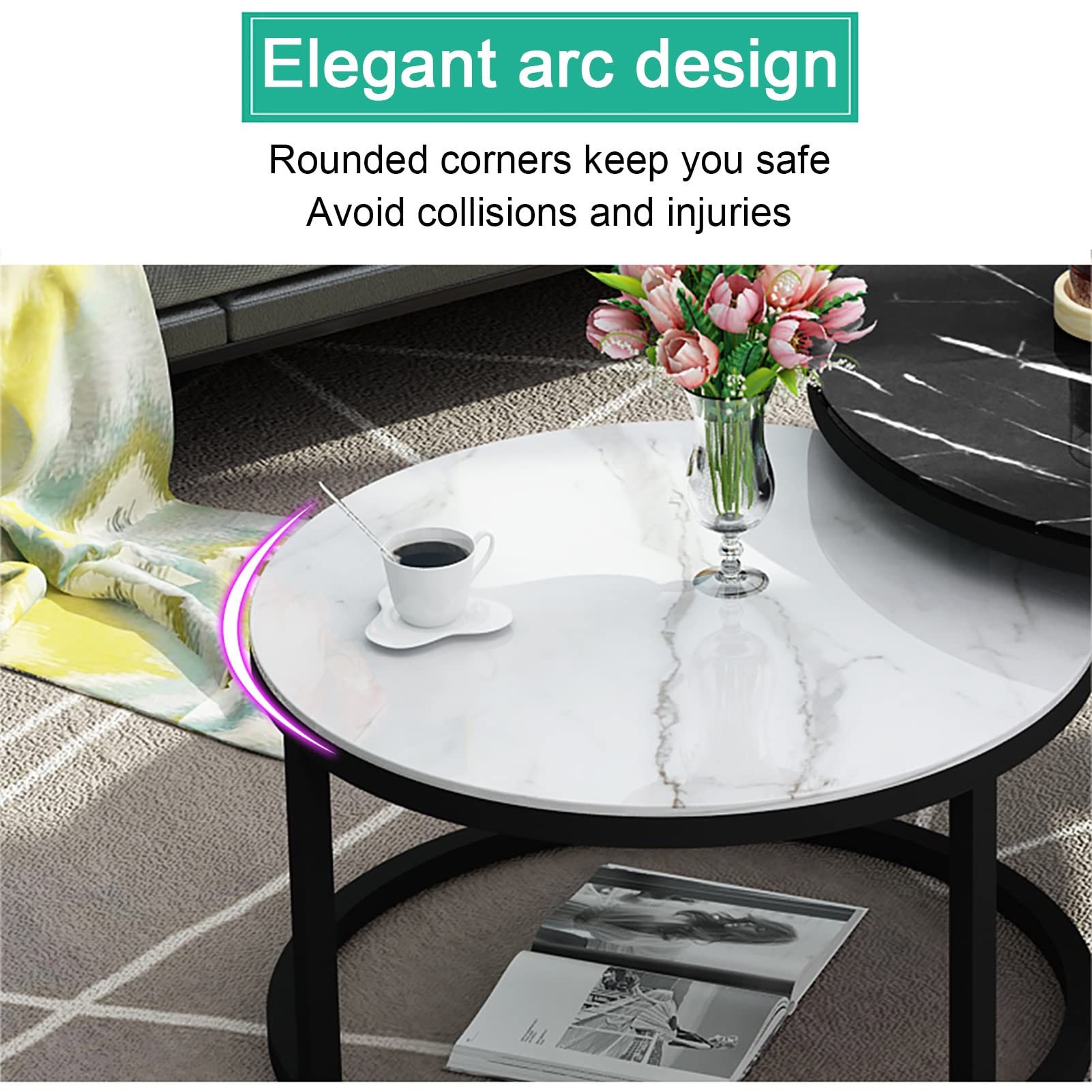 Moderne minimalistische ronde kleine tafels, set van 2 voor woonkamer, nestelen, salontafels, stapeltafels voor slaapkamer, balkon, stevige eenvoudige montage, ruimtebesparend meubilair