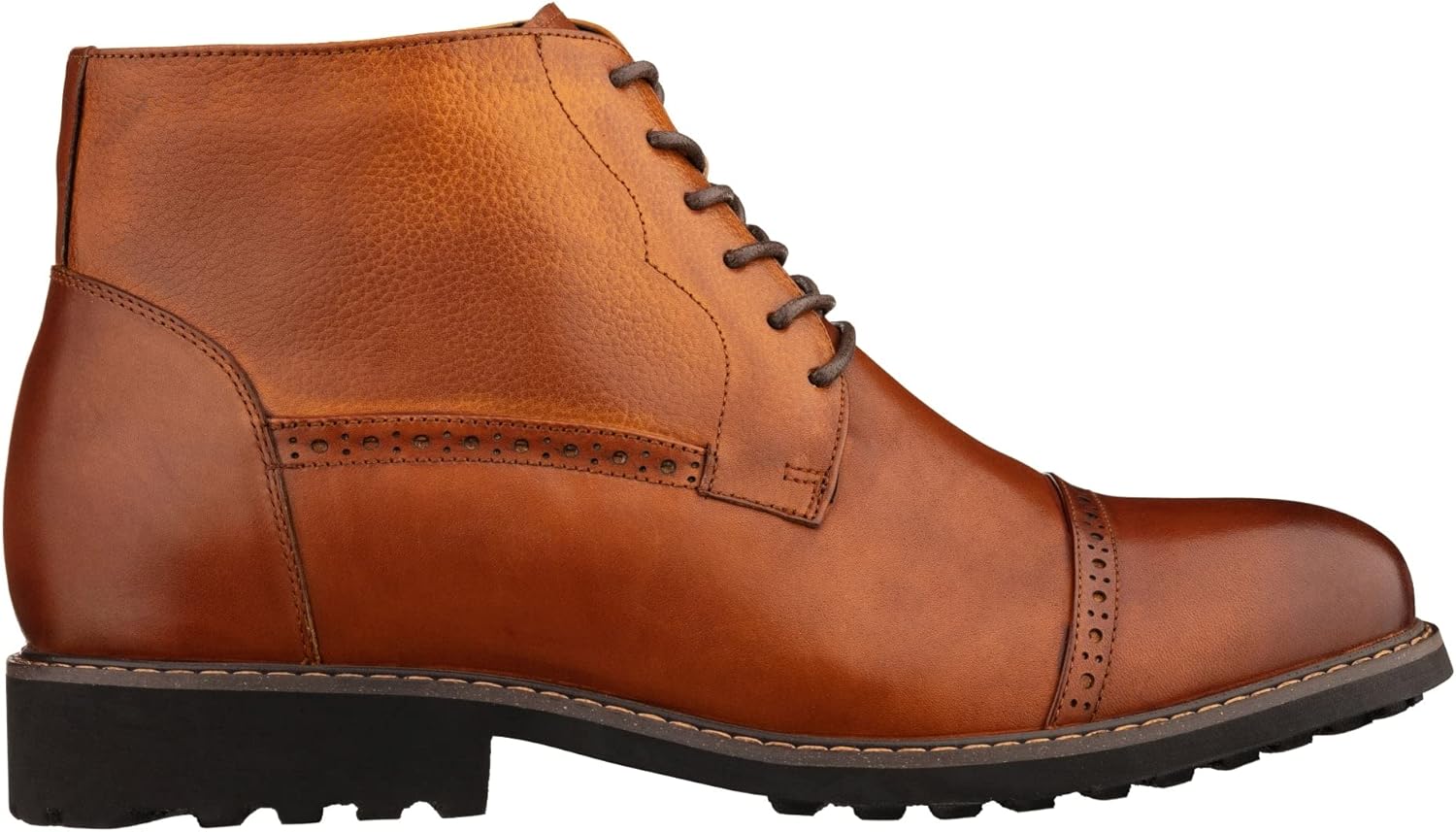CALTO Men's Invisible Height Increasing Elevator Shoes - Brown Leather Lace-up Cap-toe Boots with Inner Faux Fur - 3.2 Inches Taller - Y41085 - Size 9 D(M) US - Image 2