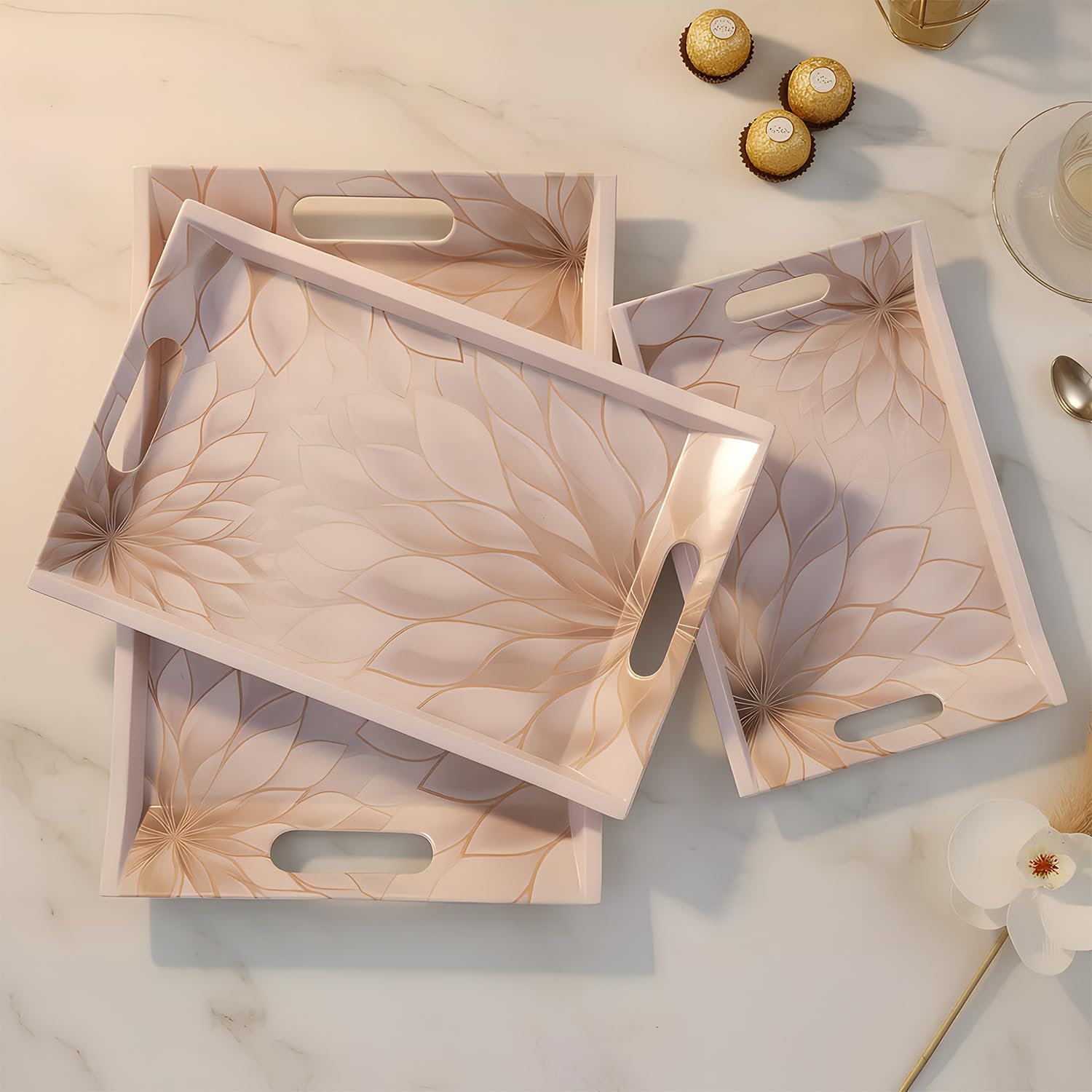 U.P.C Serving Tray Set of 3/ Tray Set for Serving/Premium Printed Tray for Serving/Multi-Use Nashta Plate (Small, Medium & Large) (VIL-209)-image-29