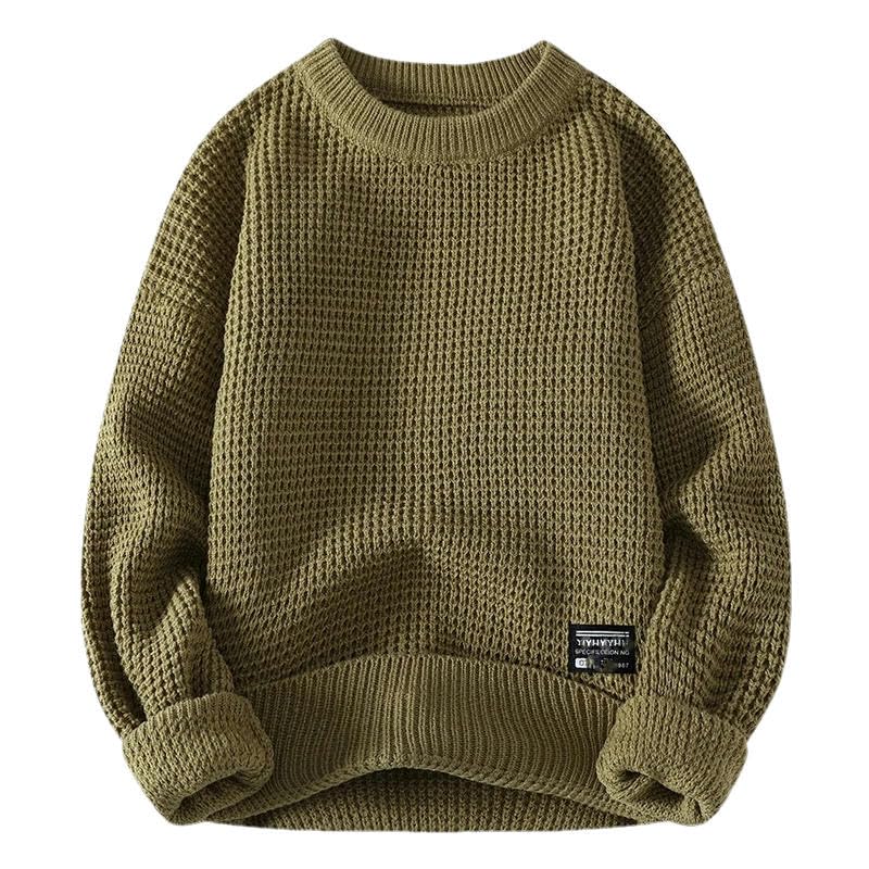 Pull décontracté homme tricot chaud isolant coupe ajustée couleur unie