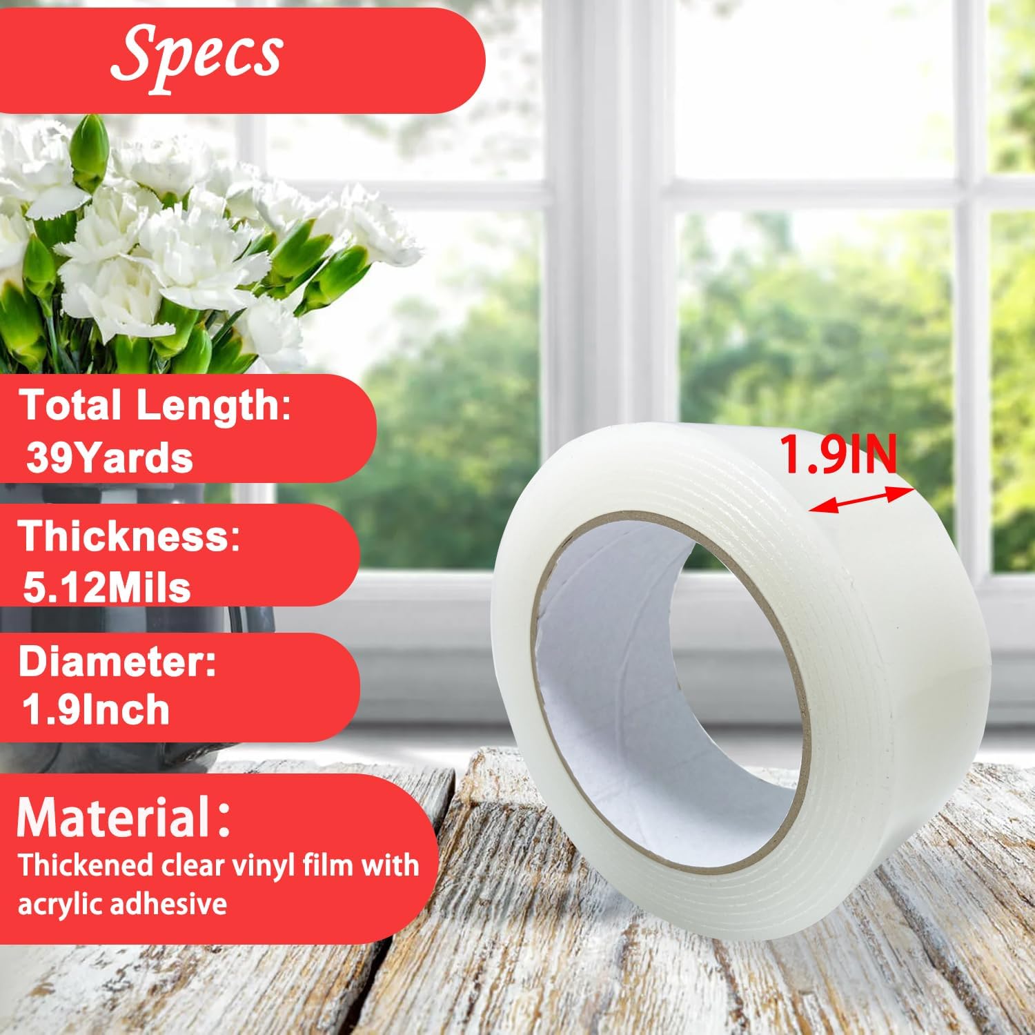 1.9IN X 117FT (39Y) Transparent Weather Stripping Tape, Weather Sealing Tape, Window Insulation for Winter Draft Sealing Film Tape, No Residue, Removes Cleanly
