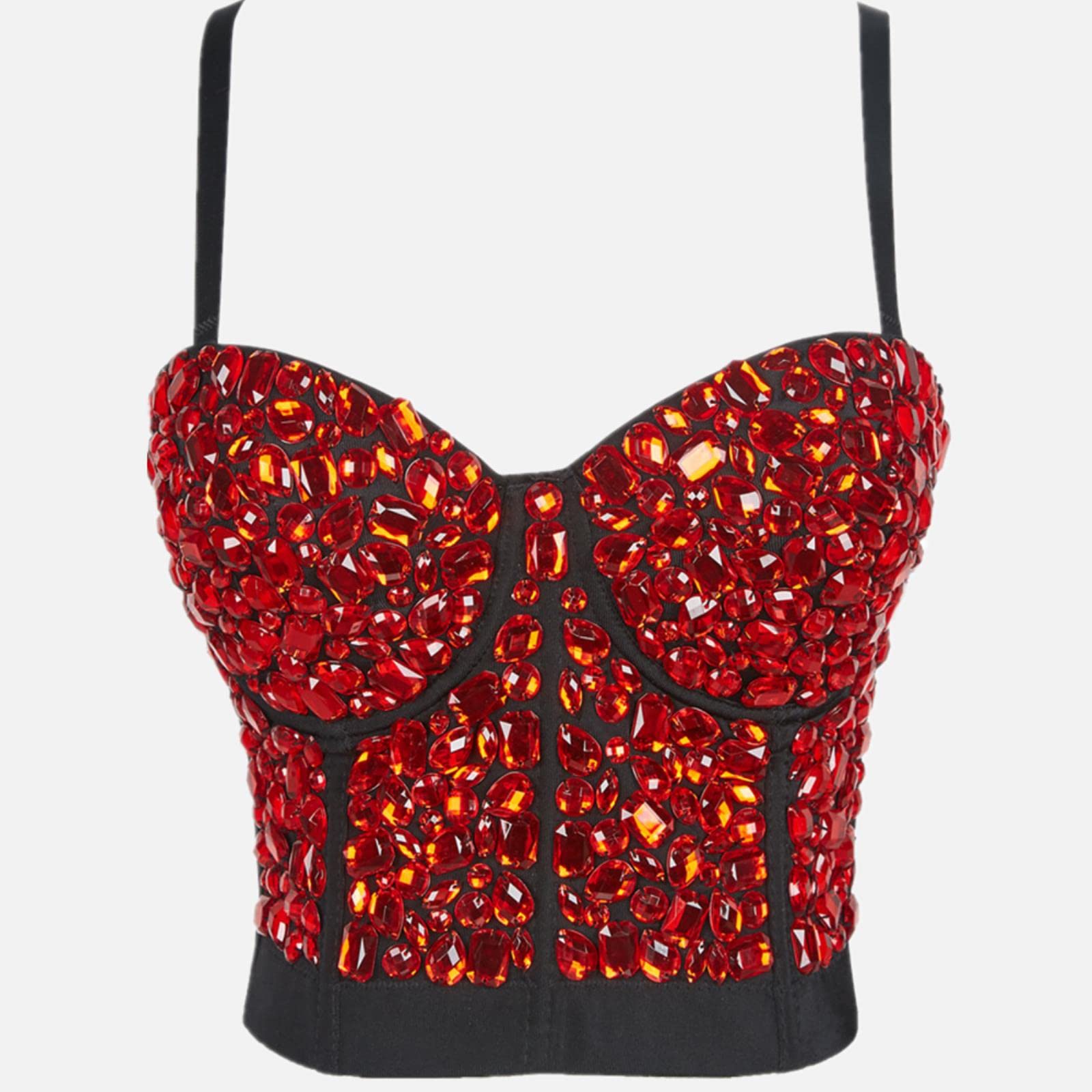 YOND Autumn Woman Tank Tops Punk Beading Diamond High End Women Corset Push Up Bustier y2k Bra Camis Crop Top Ladies Clothes-5-black, XL-40