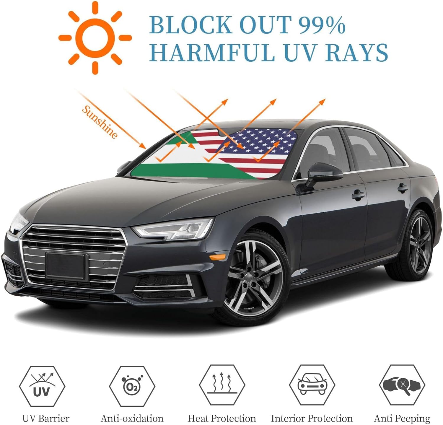 America Nigeria Friendship Flag Foldable Car Windshield Sunshade Blocks Heat and Sun Glare Uv Rays