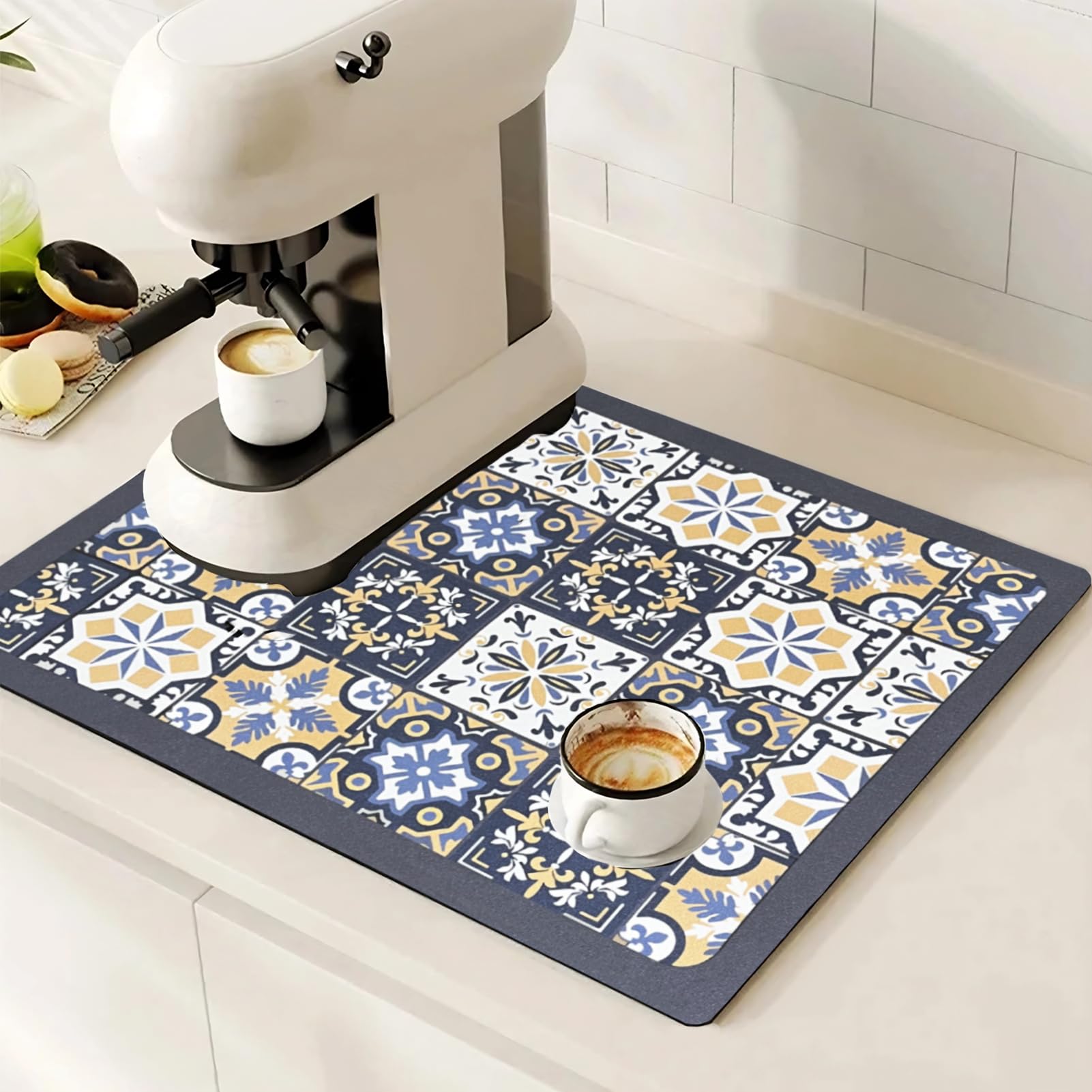 SOQKEEN Extra Large Dish Drying Mat 28"x20" (70x50cm) – Super Absorbent Coffee Machine Mat, Non‑Slip Waterproof Counter Protector for Kitchen Worktop, Espresso Station & Drying Rack