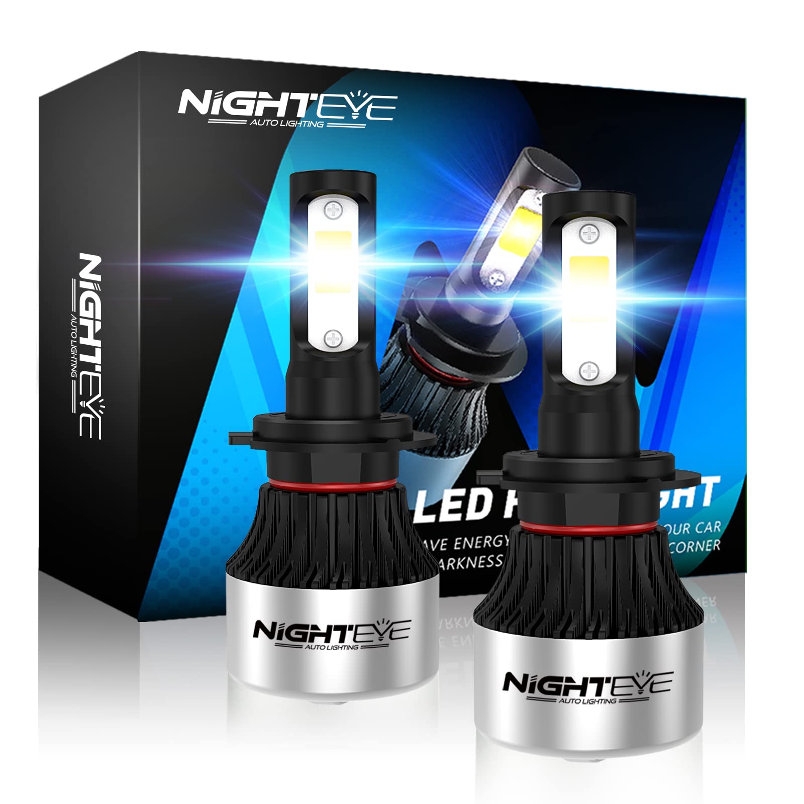 NIGHTEYE H7 LED Headlight Bulbs – 42,000LM 200W 6500K White Light, Fan Cooling, Pack Of 2-607686