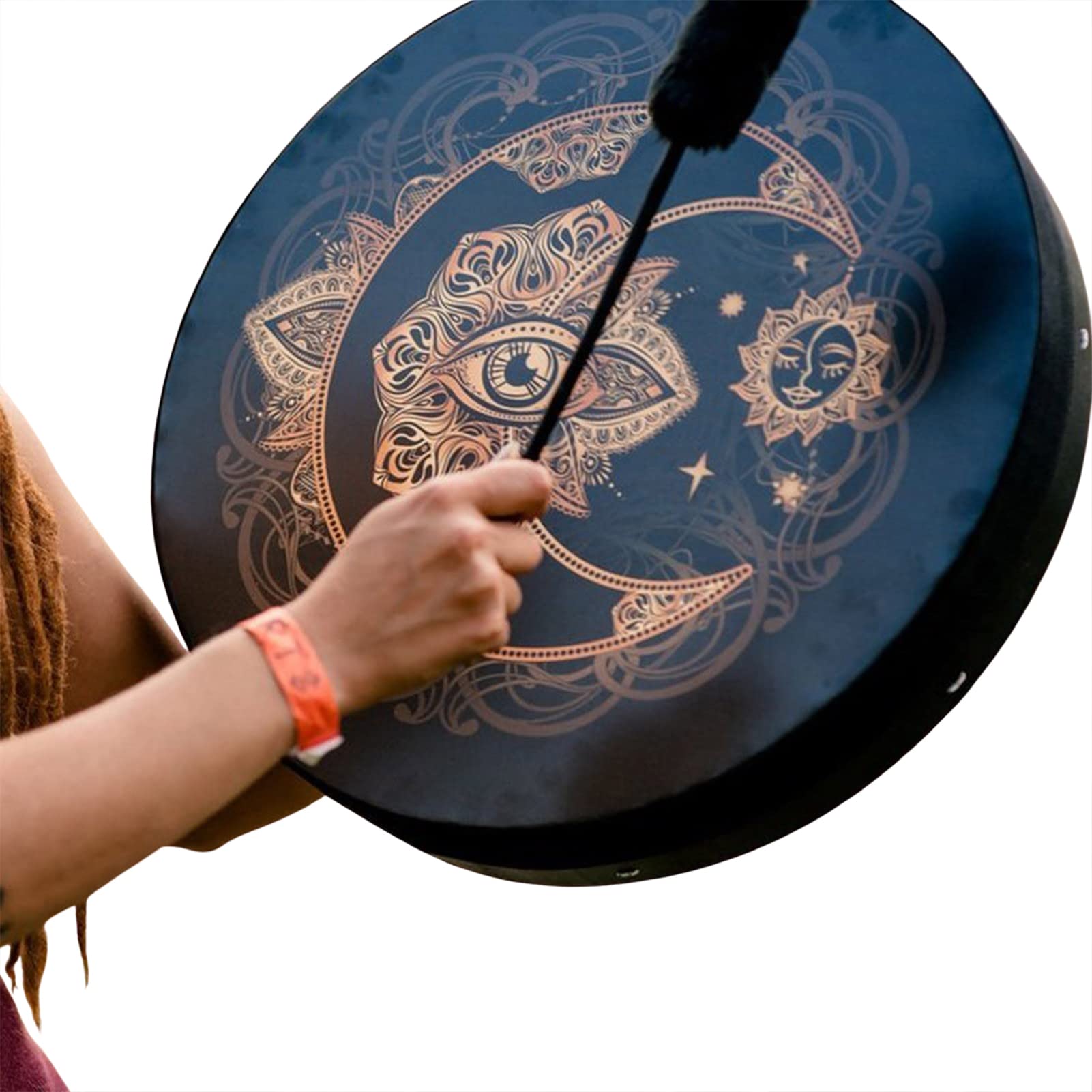 Genikeer 1 Shaman Drum | Handmade Shamanic Drum | Shaman Alchemical Moon Drum With Drum Stick | Instrumental Alchemy Moon Drum | 0 Inch Hand Drum, Music Spiritual Shaman Drum Bass For Music Lovers