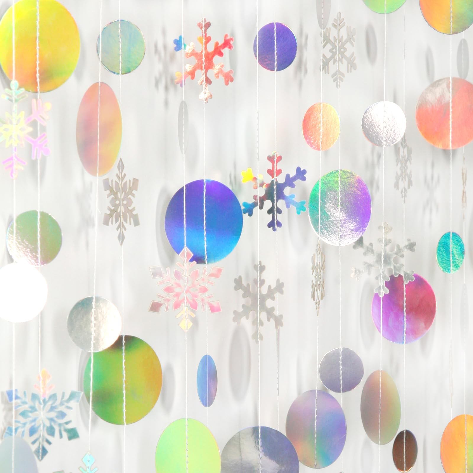 CCINEE Guirlande de flocons de neige irisés de 9 m en papier holographique pour l'hiver, Noël, la Reine des Neiges, anniversaire, mariage, fête prénuptiale, fournitures de fête