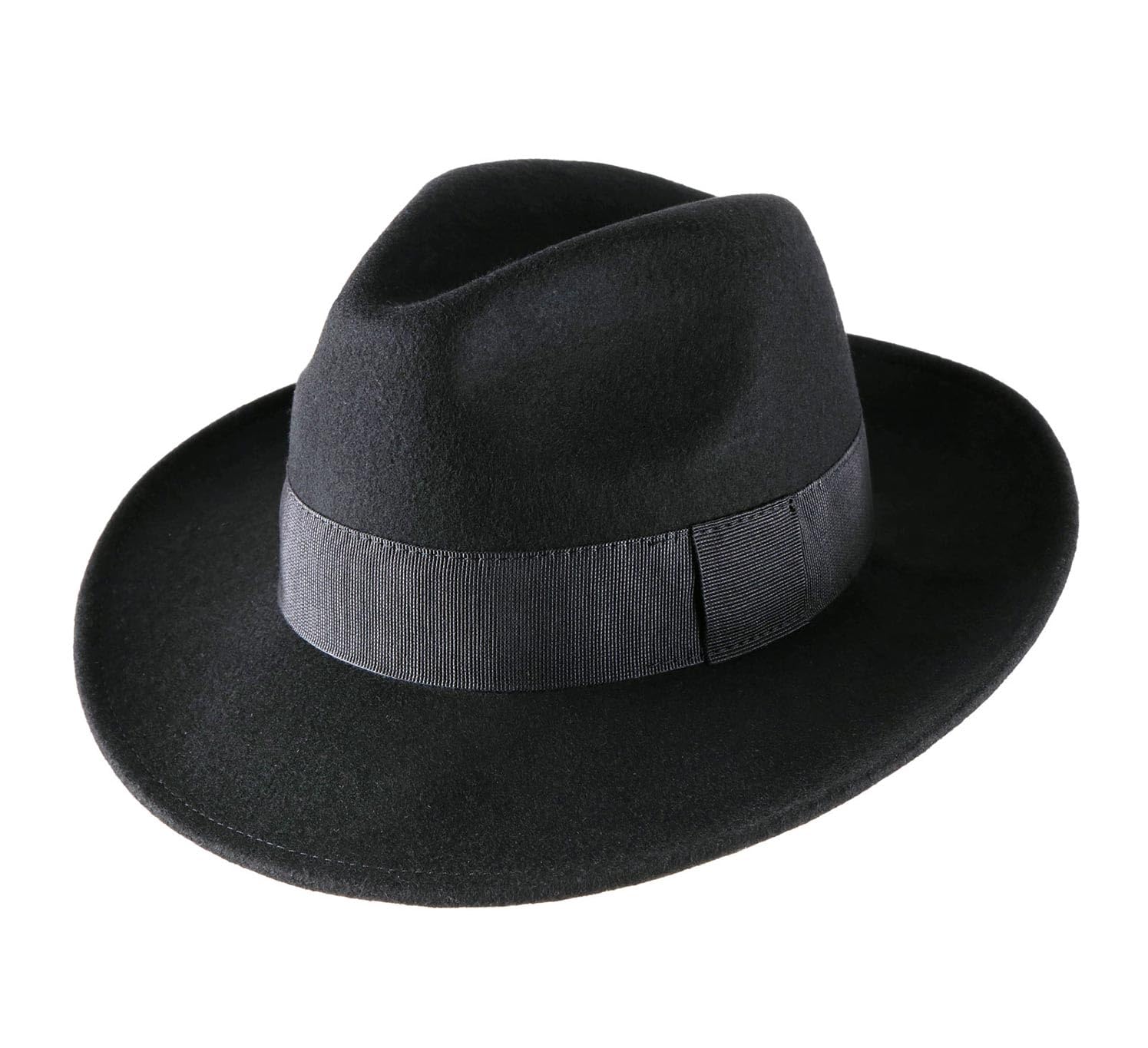 Classic Italy Unisex Noir - Fedora Hat Wool Felt Packable Water Repellent Fedora - Size 57 Cm