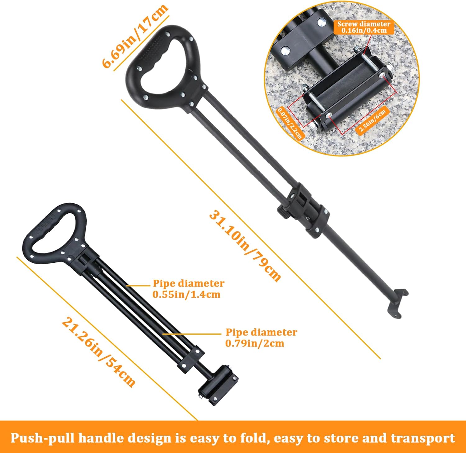 Wagon Push Handle Attachment,21.3 to 31.1 in Long Wagon Handle Attachment,Wagon Replacement Pull Handle Spare,Stroller Wagon Pull Handle,for Outdoor Camping Trolley Handle Accessories, Black image 5