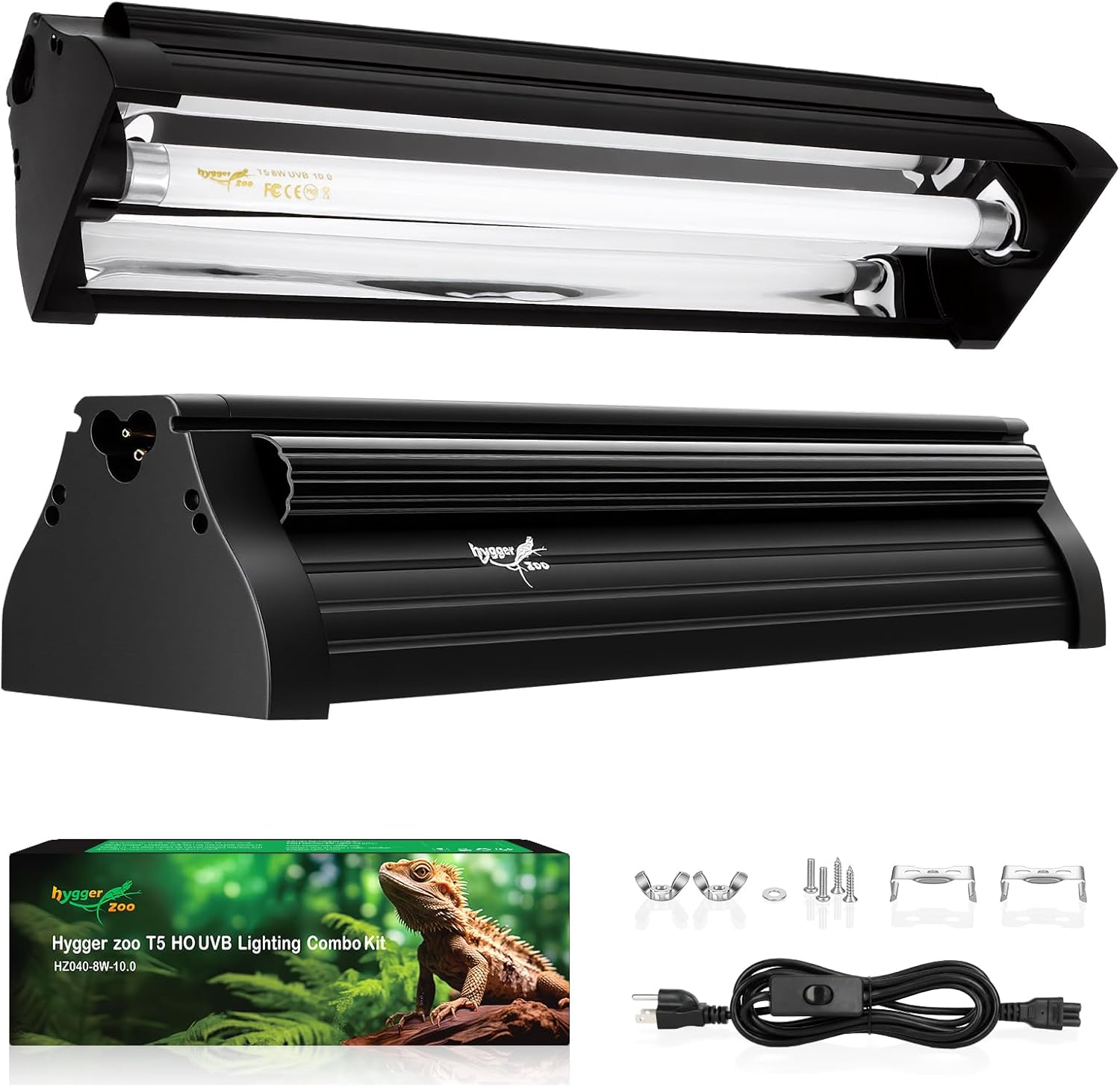 T5 UVB Reptile Light Fixture Upgrade Burn-proof HO UVB Bulb Lighting Combo Kit 10.0 UVB Light for Reptiles Terrarium Fluorescent 8W Reptile Light Bar UVA UVB Desert Lamp for Bearded Dragon Turtle Tank