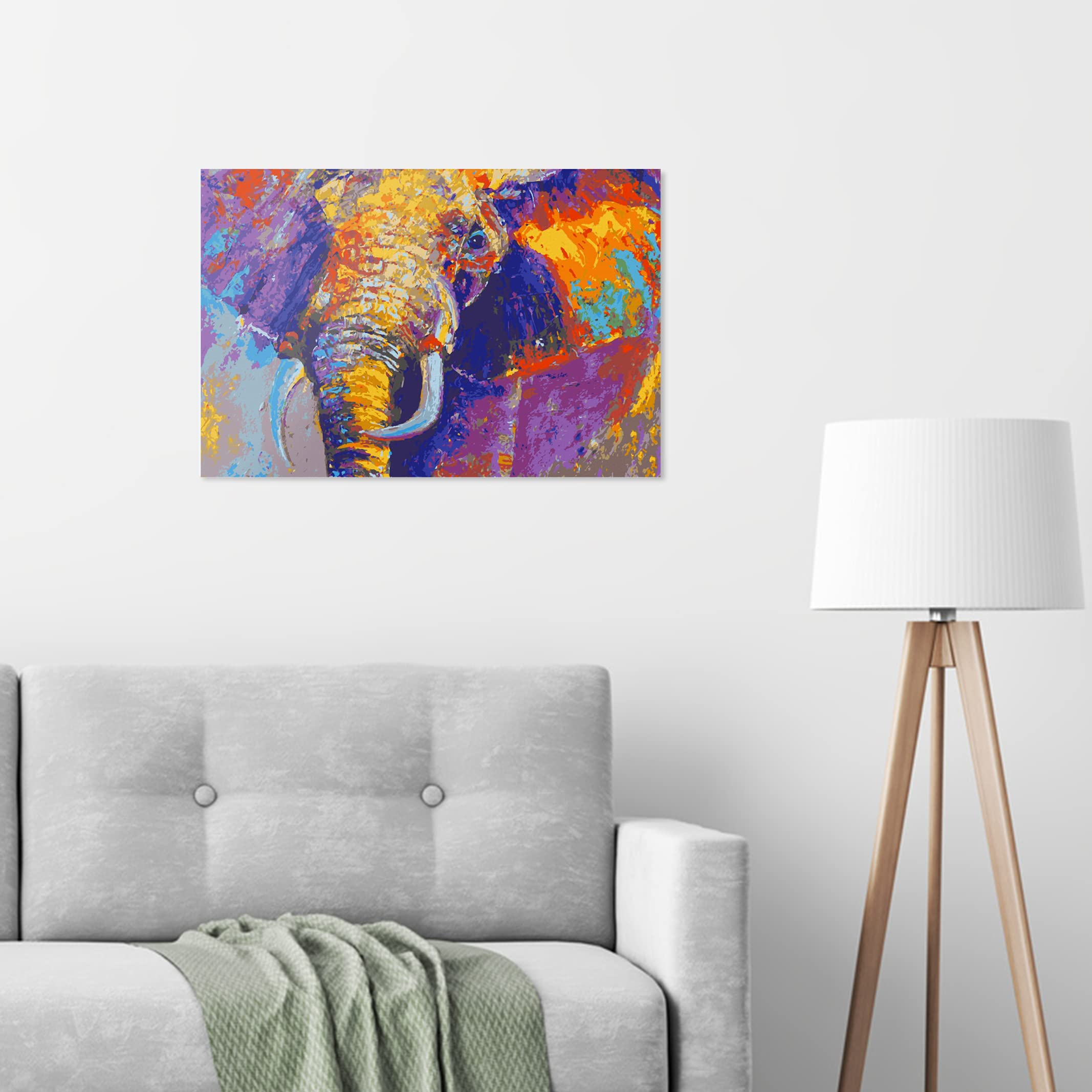 Malen nach Zahlen Erwachsene - Elefant farbenreich 90 x 60 cm groß XL Premium-Malset ohne Rahmen, Hergestellt in unserer Produktion in Deutschland, Kreative