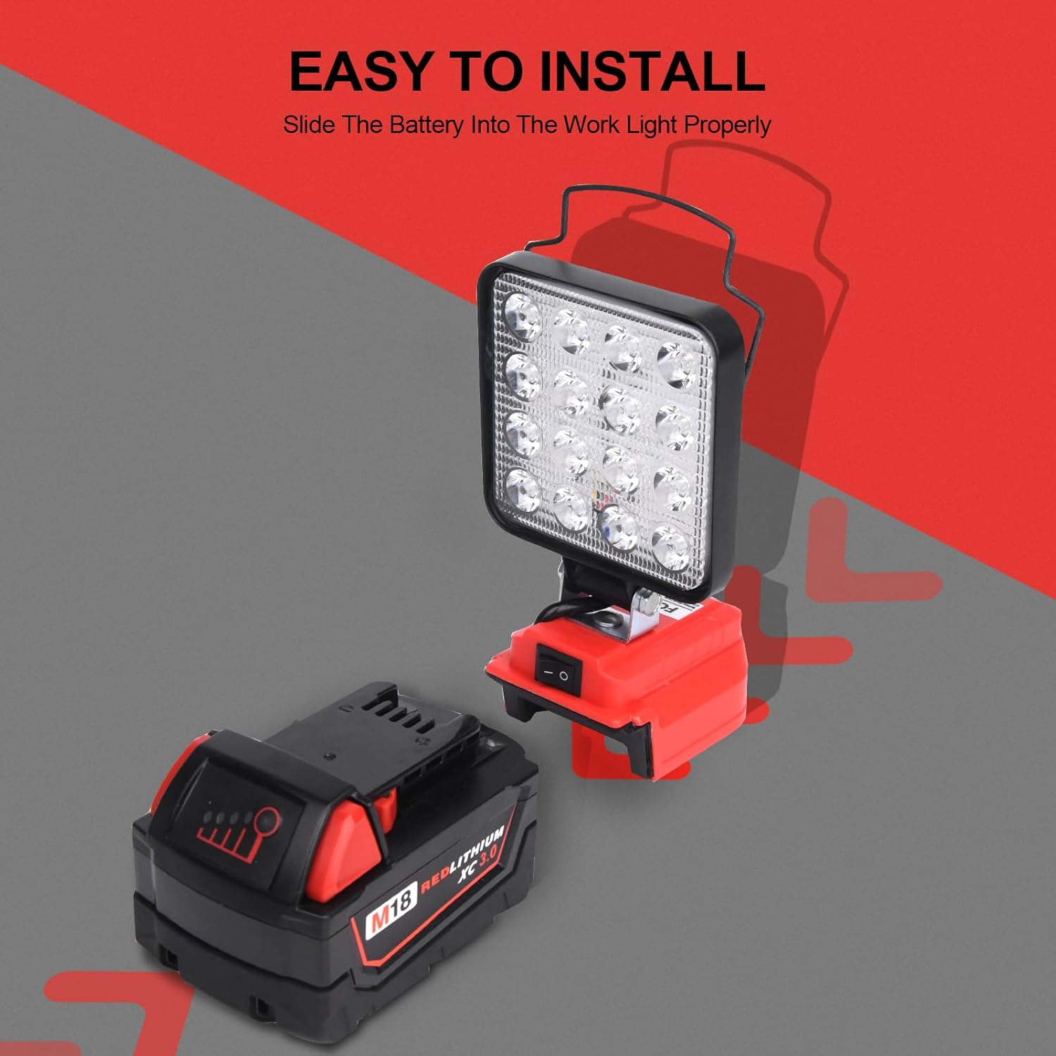 2Pcs Cordless Flood Light for Milwaukee Light m18 Work Light, FOSFIS 48W 4800LM LED Work Light for Milwaukee m18 Flashlight Battery with USB and Type-C Charger Port