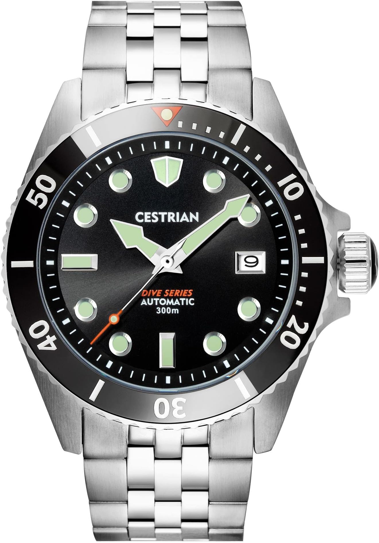 CestrianDive Series Automatic Midnight Grey Dial Black Ceramic Bezel Steel Bracelet 300M Water Resistant Mens Watch