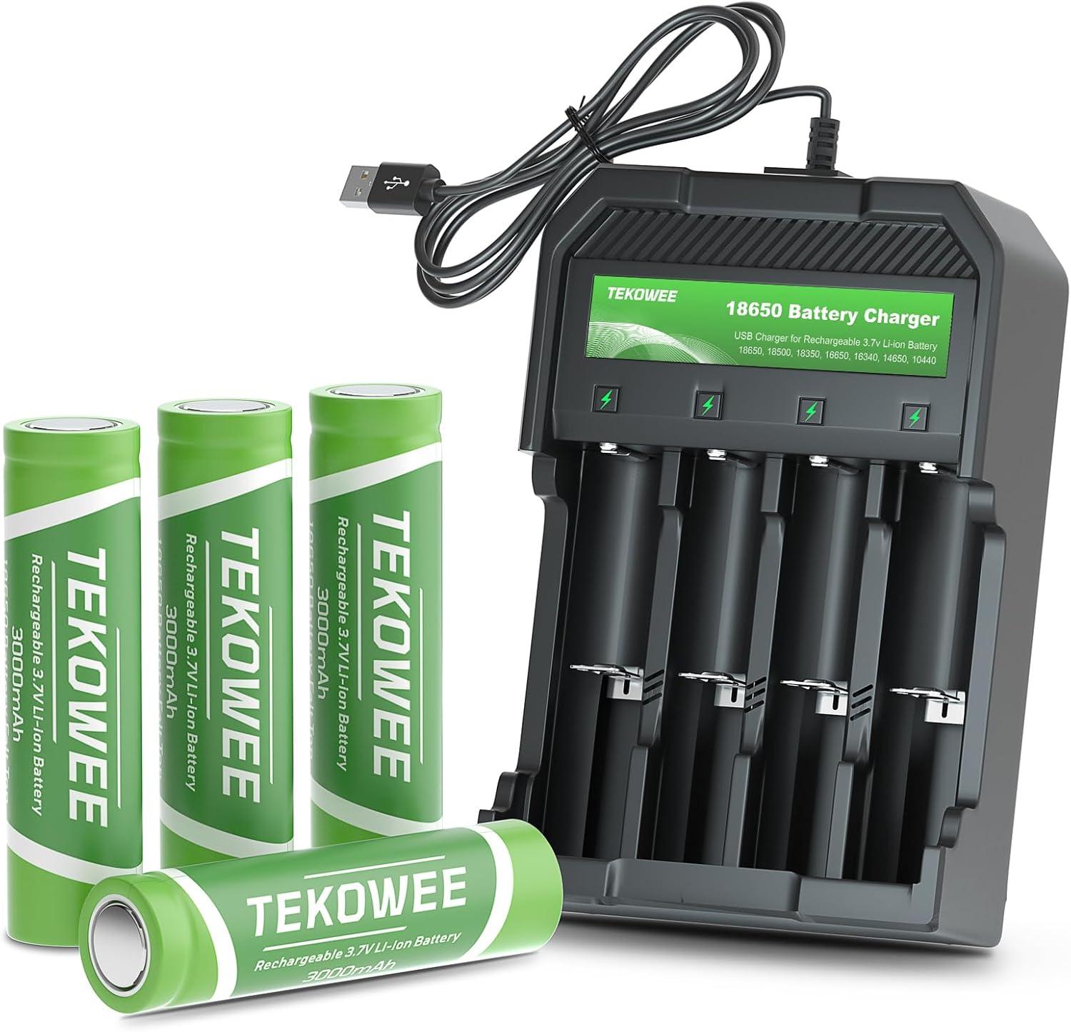 Universal 18650 Battery Charger Flat Top Set for Headlamps, Flashlights, Small Fans & Outdoor Garden Lights