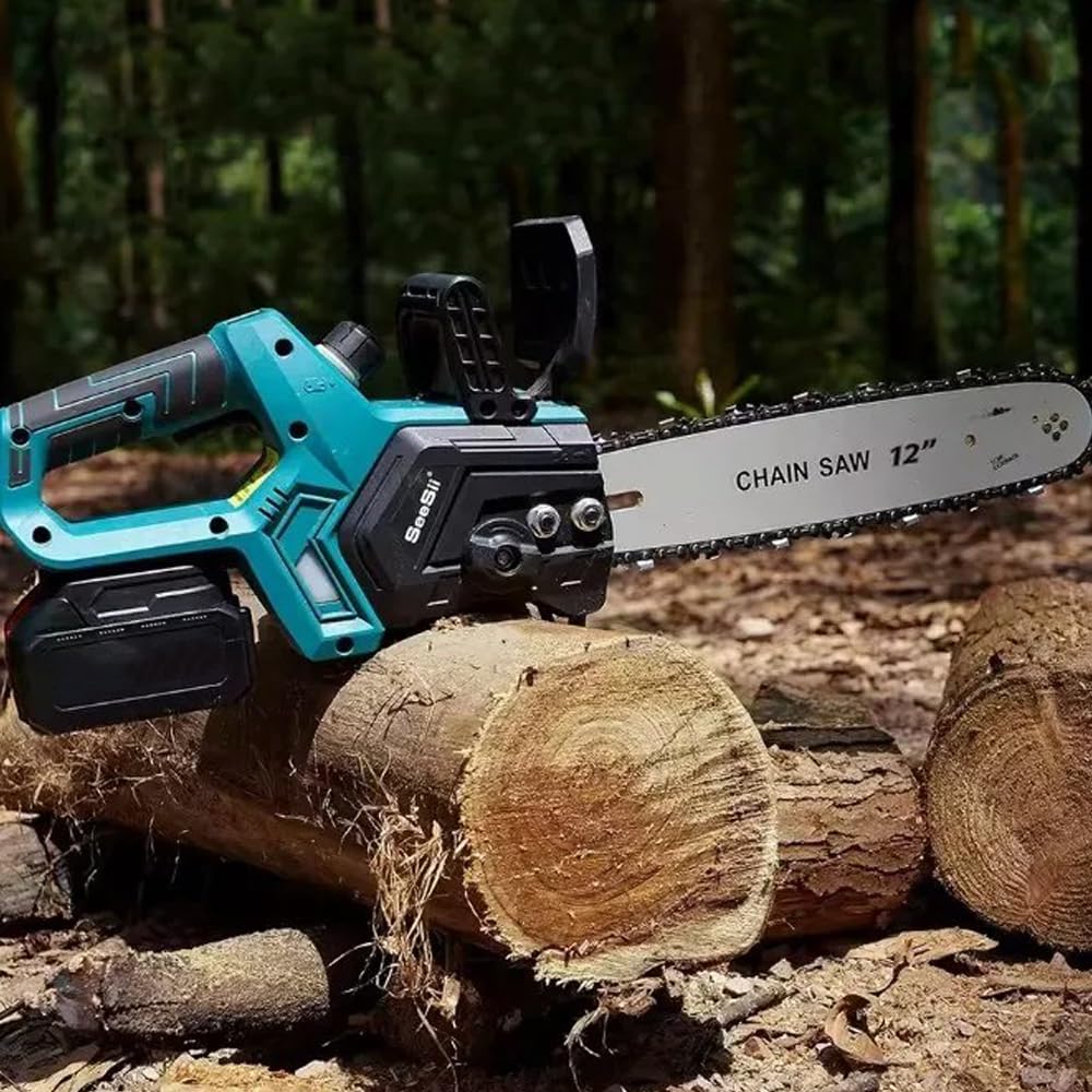 Motosega Elettrica a Batteria con Barra da 12 Pollici, 2 Batterie Ricaricabili, Lubrificazione Automatica, Valigetta – Potatura e Taglio Legno Ideale per Potatura e Giardinaggio