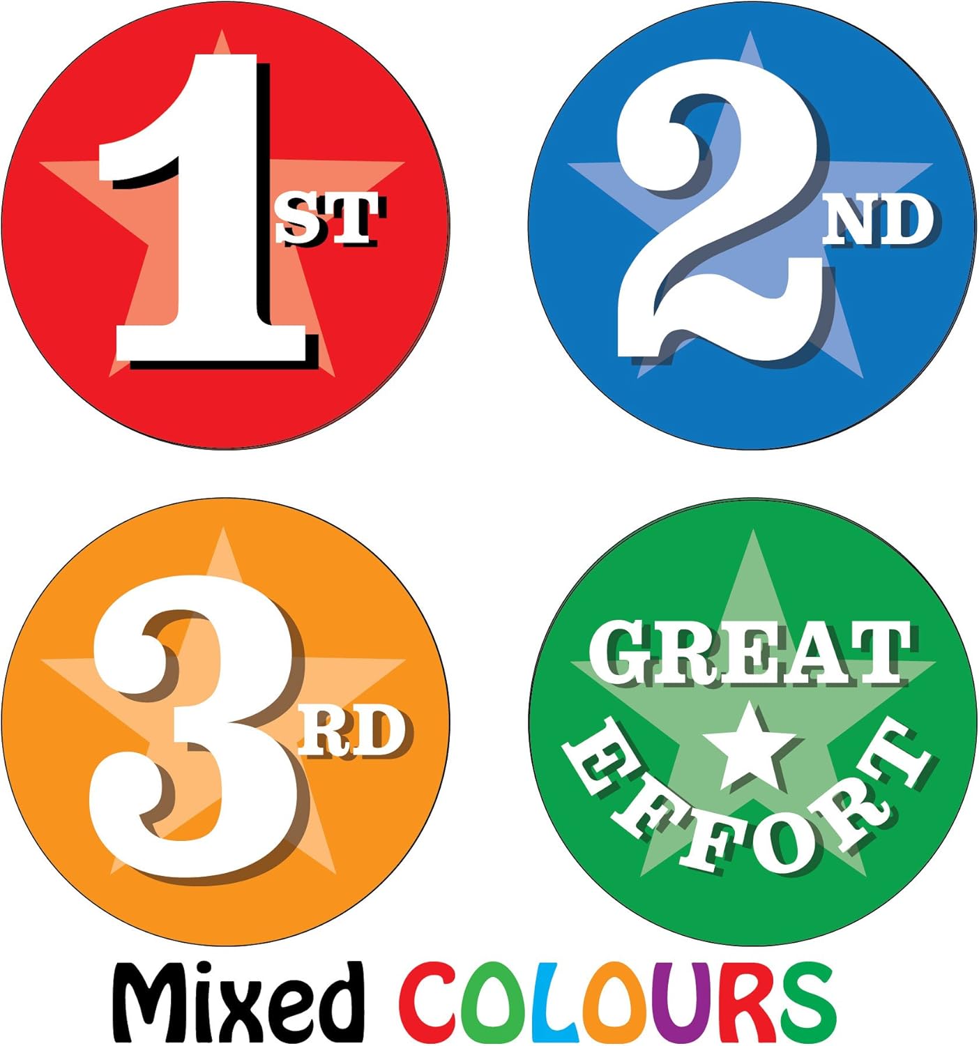 144 Sports Day Stickers 1st, 2nd, 3rd Great Effort Postion Parents