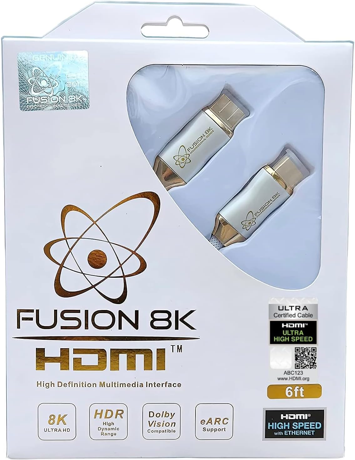 - White HDR HDMI 2.1 Certified Cable Supports 10K 8K @60Hz and 4K @120Hz Compatible with Dolby Vision and All TVs, BluRay, Xbox Series X, PS5 (6 Feet)