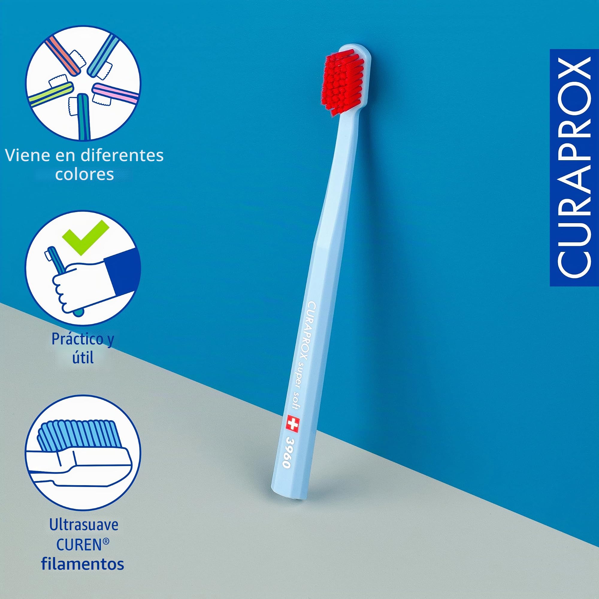Curaprox 6 x cepillo dental CS 3960 Super Soft - Cepillo dental manual para adultos con cerdas CUREN 3960 Super Soft - 6 piezas, color aleatorio