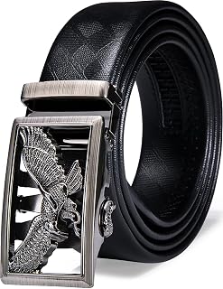 Men Cowhide Belt,Animal Belt 3D-Print Automatic Ratchet Buckle Black Waist Belt Holeless Designer Jeans/Cowboy Gift Box