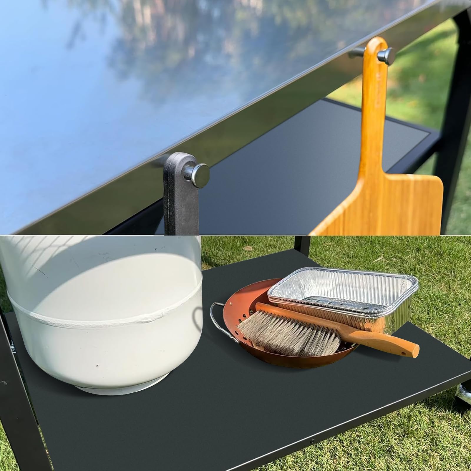 GFTIME Carro de mesa para horno de pizza, para Ooni, Ninja Woodfire, Blackstone Griddle, Weber Q, carrito grande de isla de cocina multiusos, soporte para barbacoa al aire libre, mesa de barbacoa de